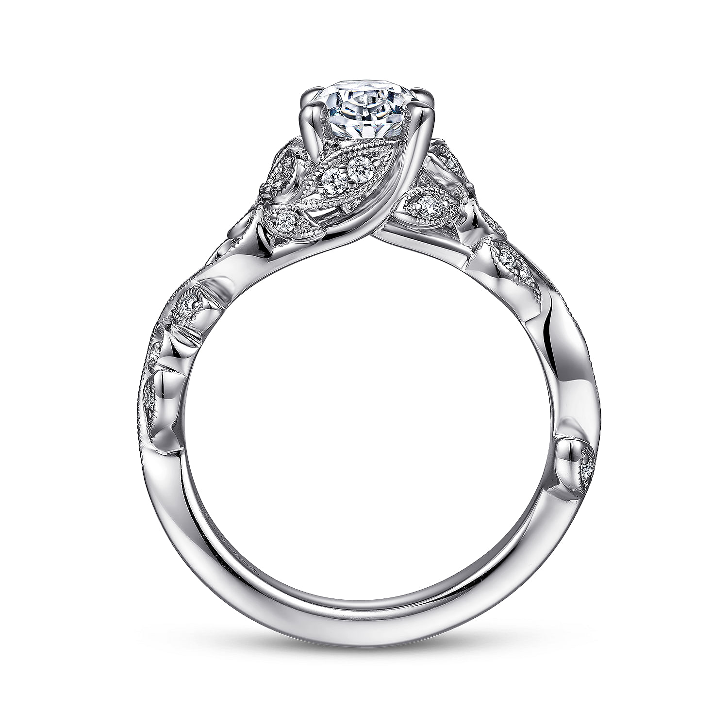 14K White Gold Floral Oval Diamond Engagement Ring