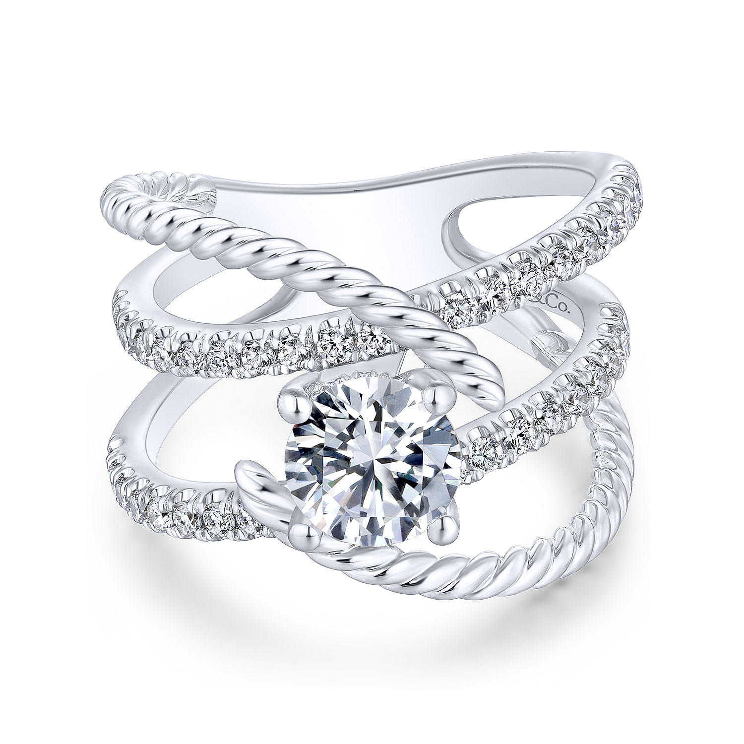14K White Gold Free Form Round Diamond Engagement Ring
