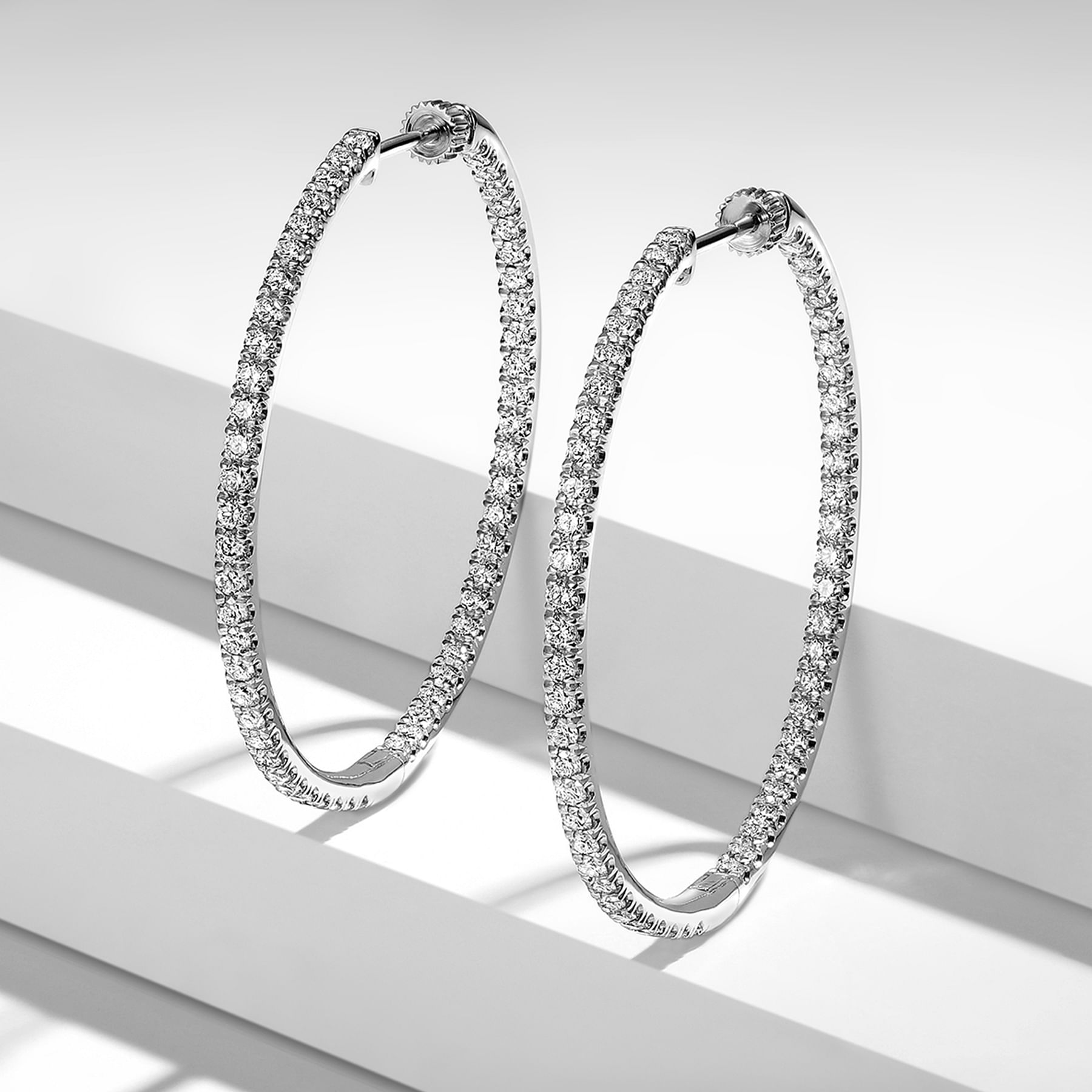 14K White Gold French Pavé 40mm Round Inside Out Diamond Hoop Earrings