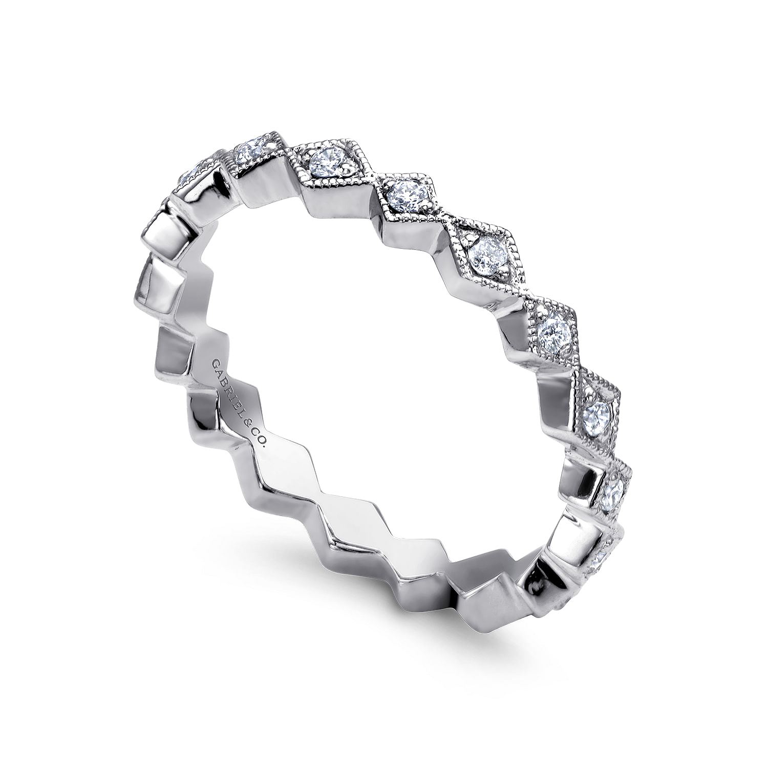 14K White Gold Geometric Diamond Stackable Ring