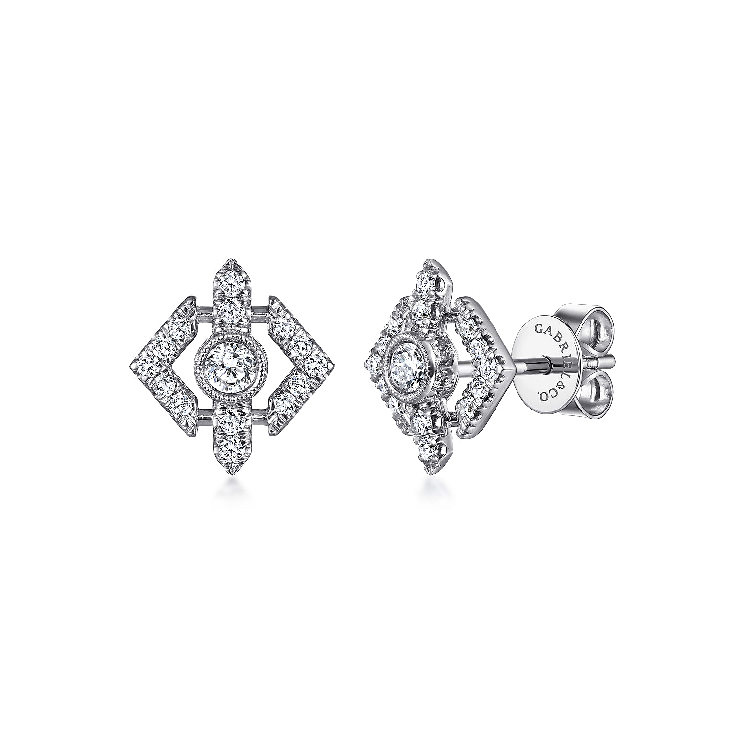 14K White Gold Geometric Diamond Stud Earrings