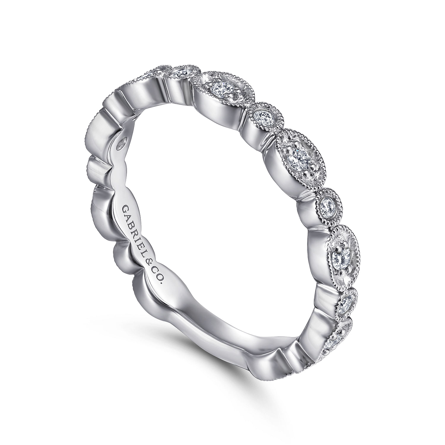 14K White Gold Graduating Station Diamond Stackable Ring