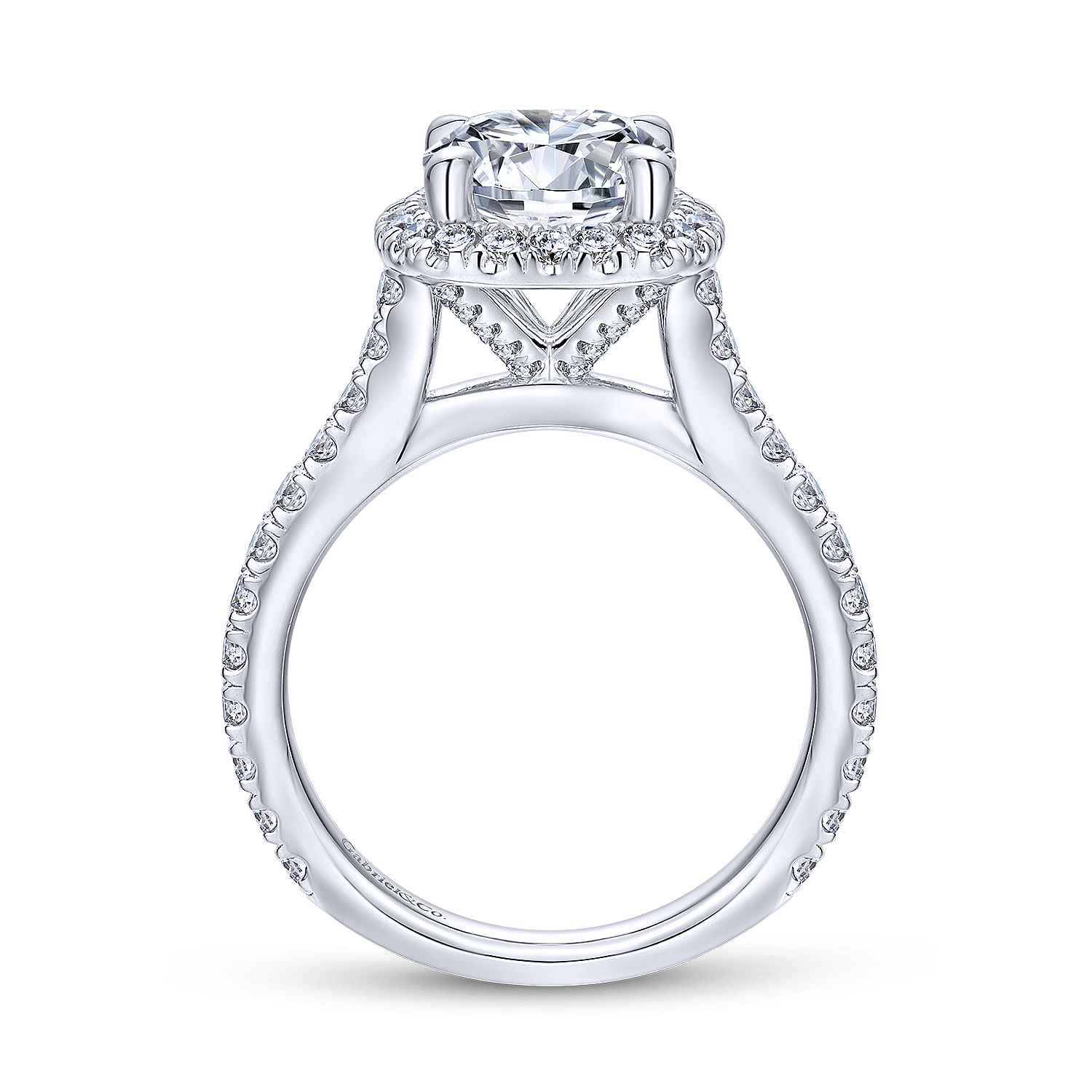 14K White Gold Halo Cushion Halo Round Diamond Engagement Ring