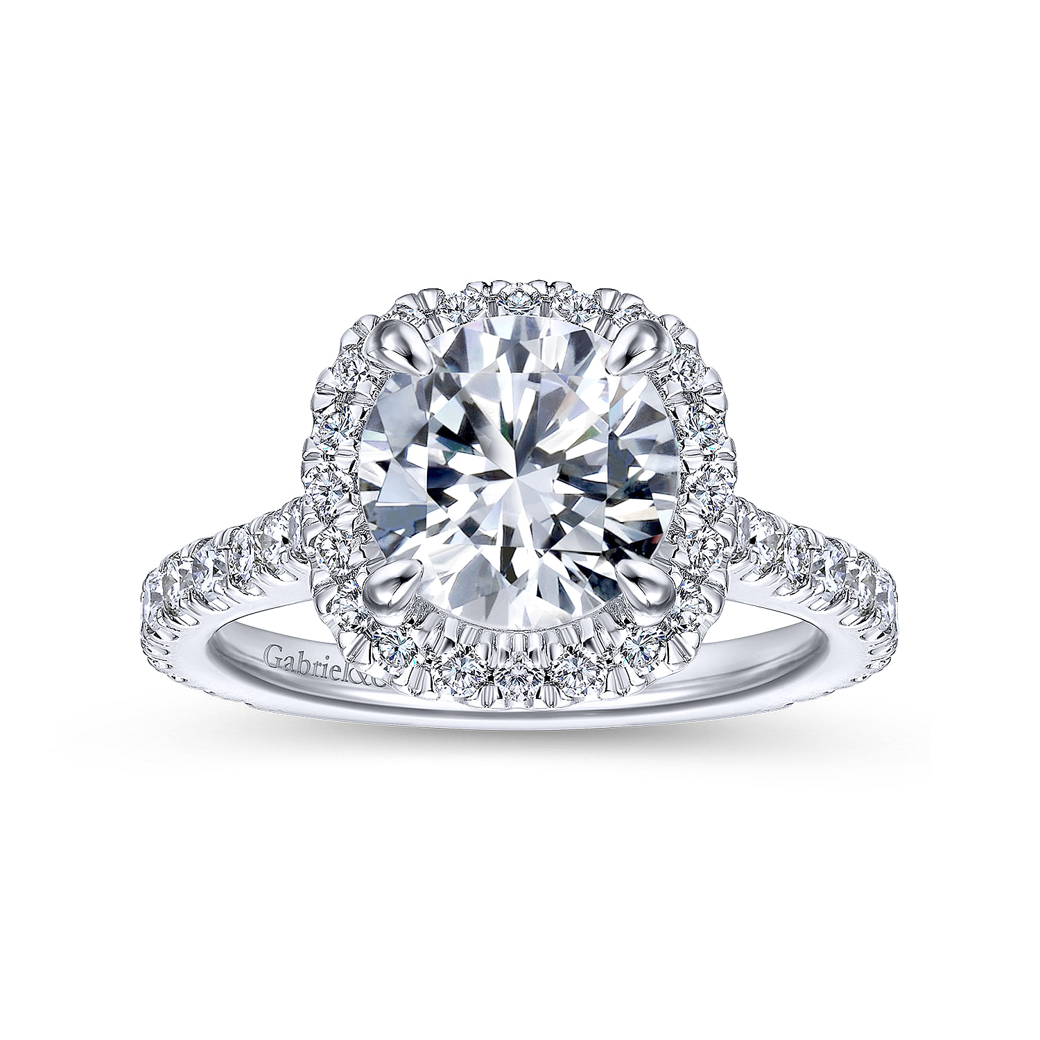 14K White Gold Halo Cushion Halo Round Diamond Engagement Ring