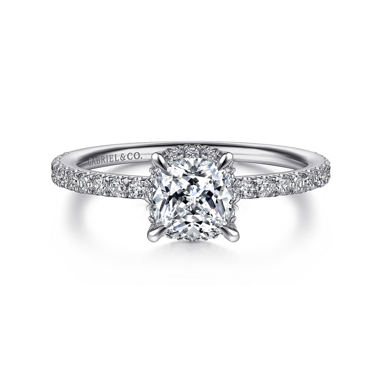 14K White Gold Hidden Halo Cushion Cut Diamond Engagement Ring