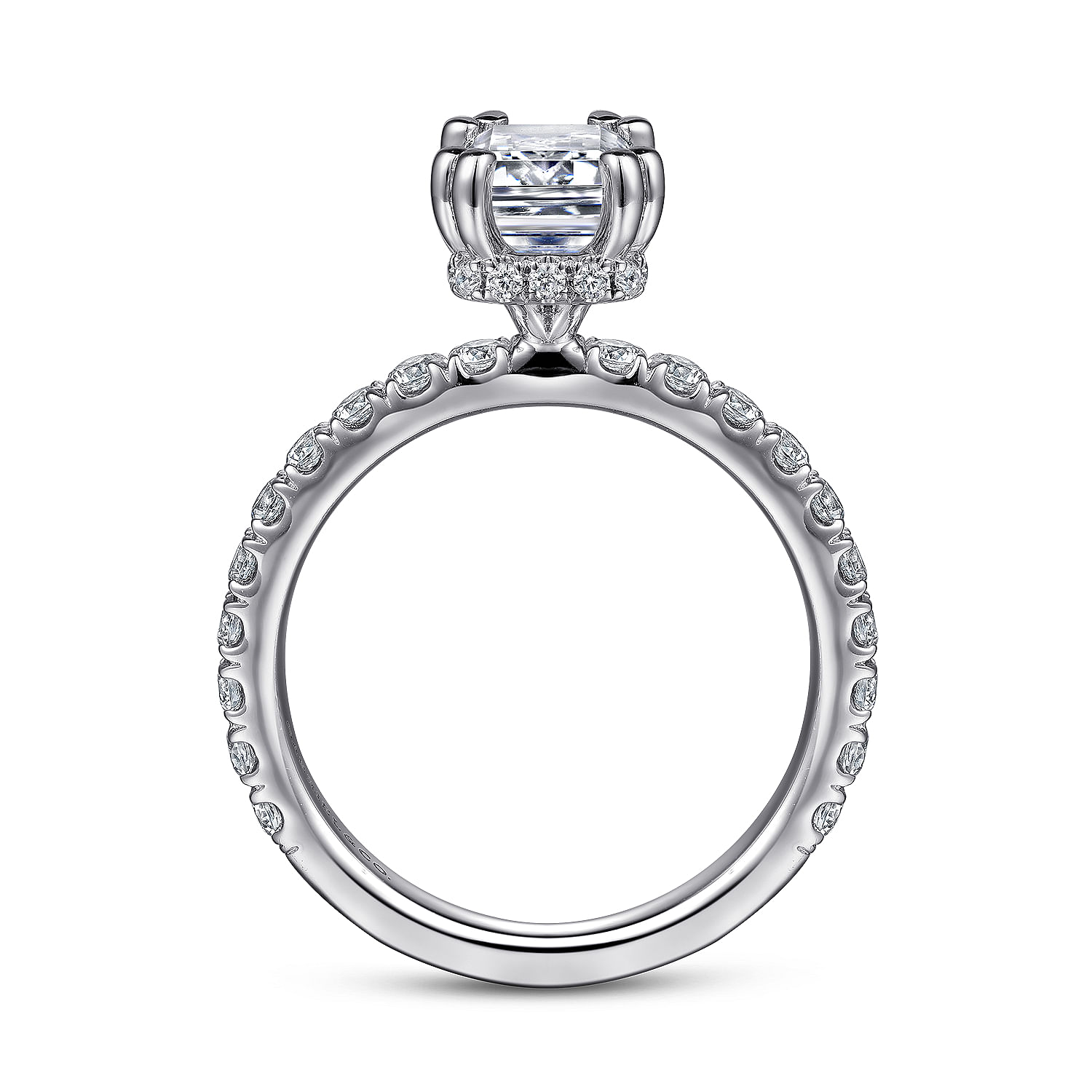 14K White Gold Hidden Halo Emerald Cut Diamond Engagement Ring