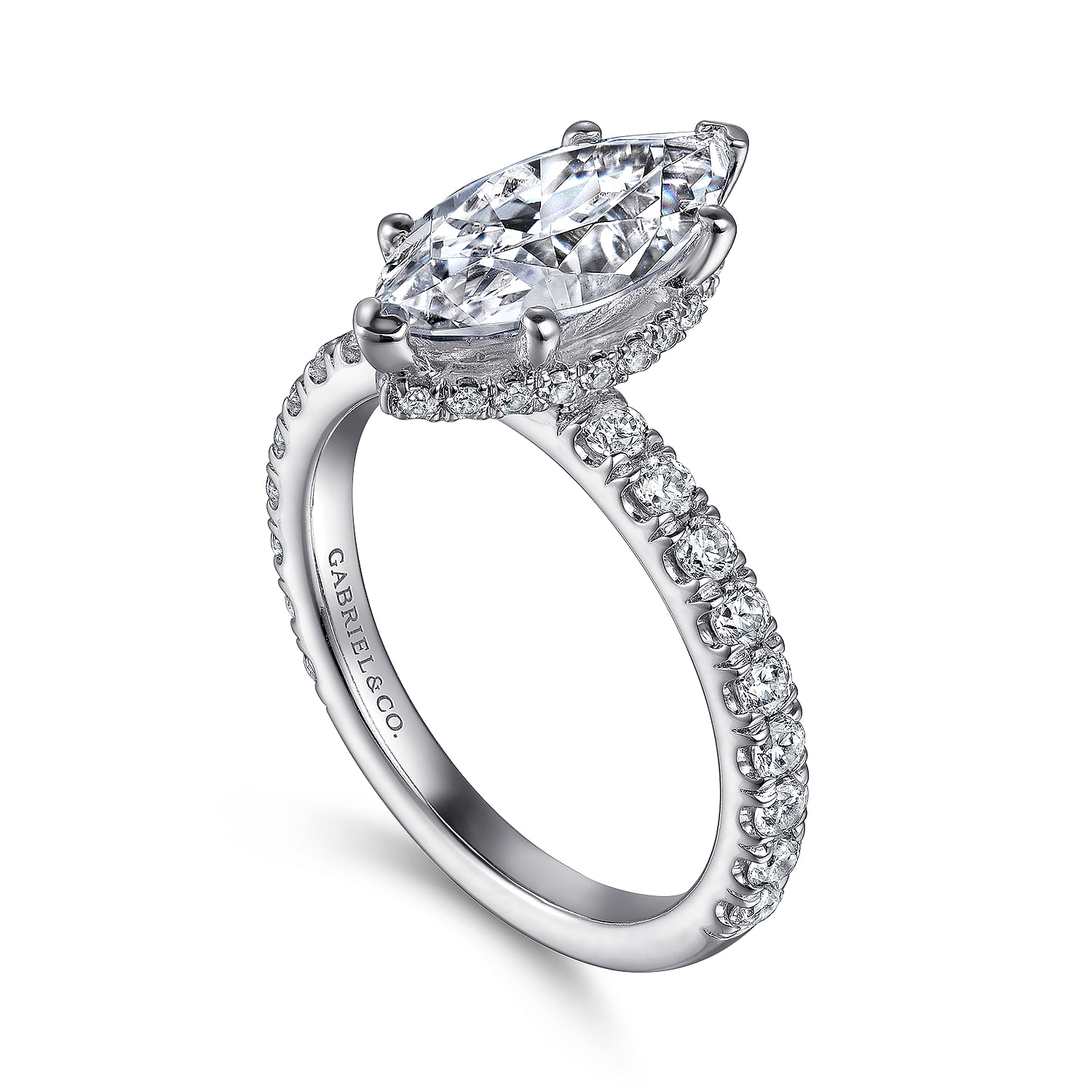 14K White Gold Hidden Halo Marquise Halo Diamond Engagement Ring