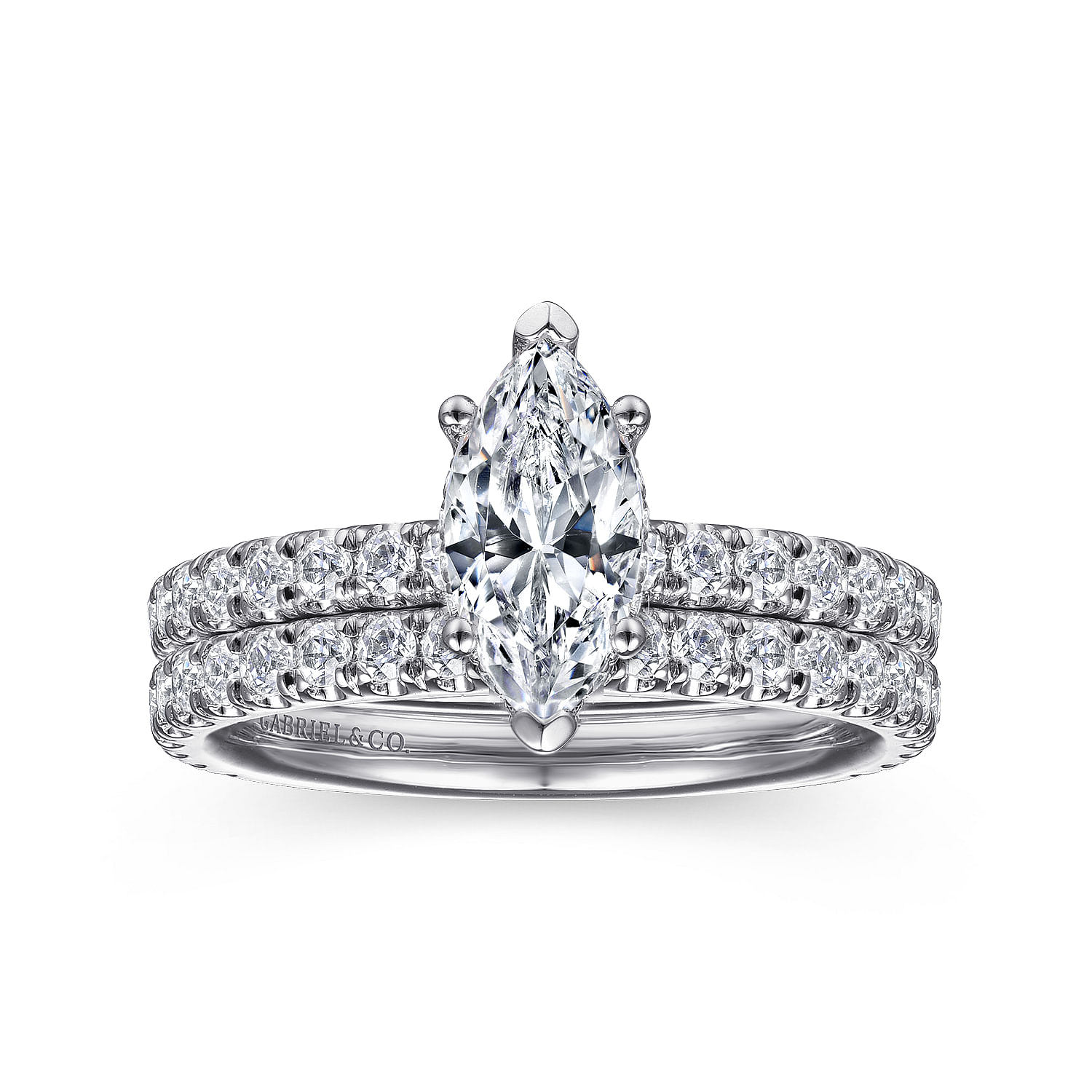 14K White Gold Hidden Halo Marquise Shape Diamond Engagement Ring