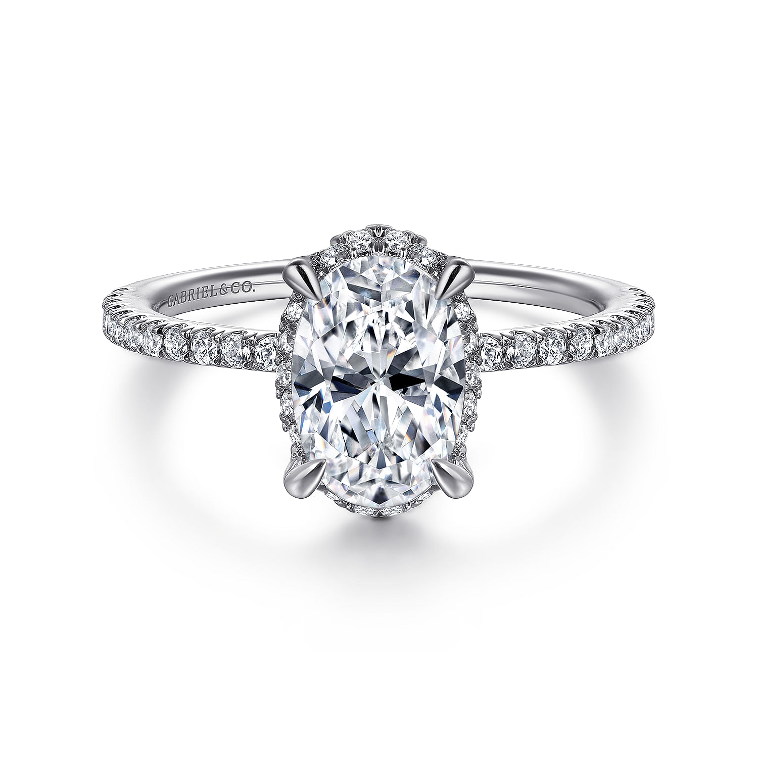 14K White Gold Hidden Halo Oval Diamond Engagement Ring