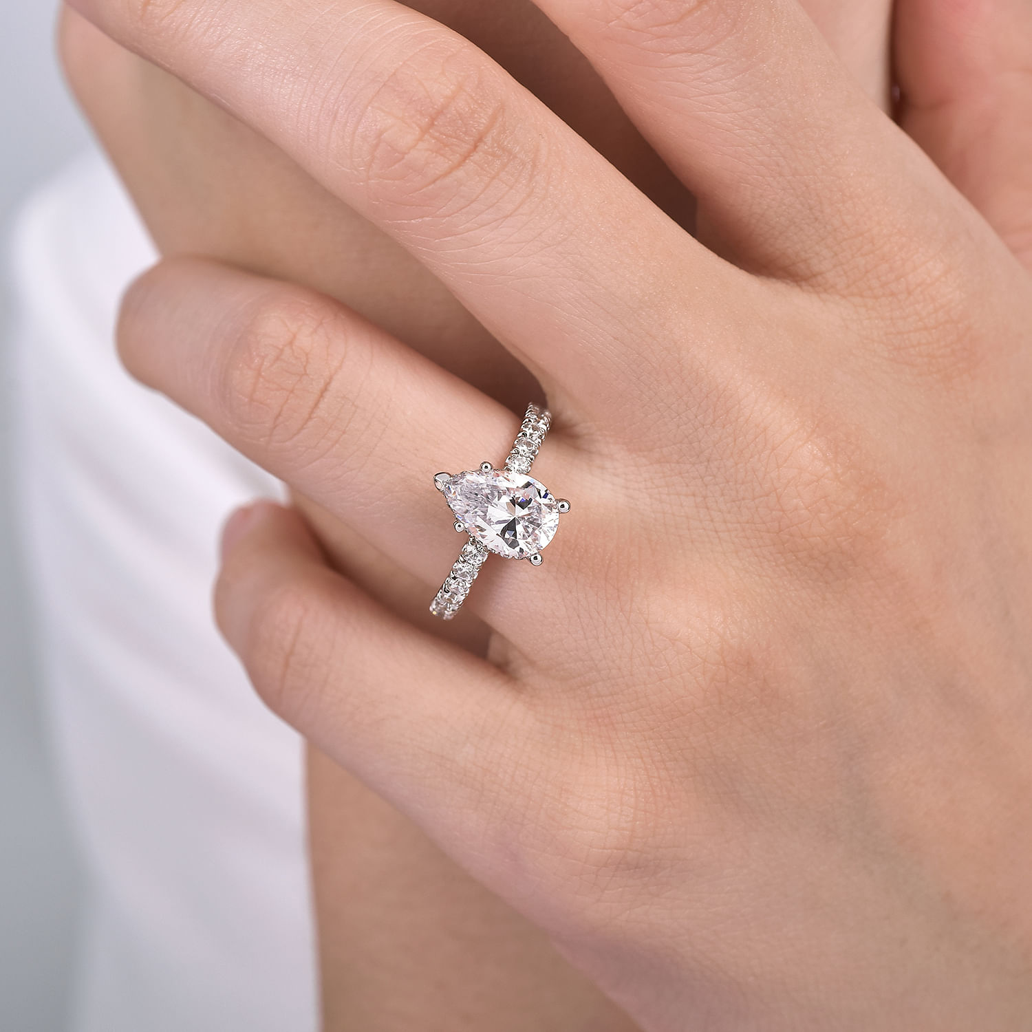 14K White Gold Hidden Halo Pear Shape Diamond Engagement Ring