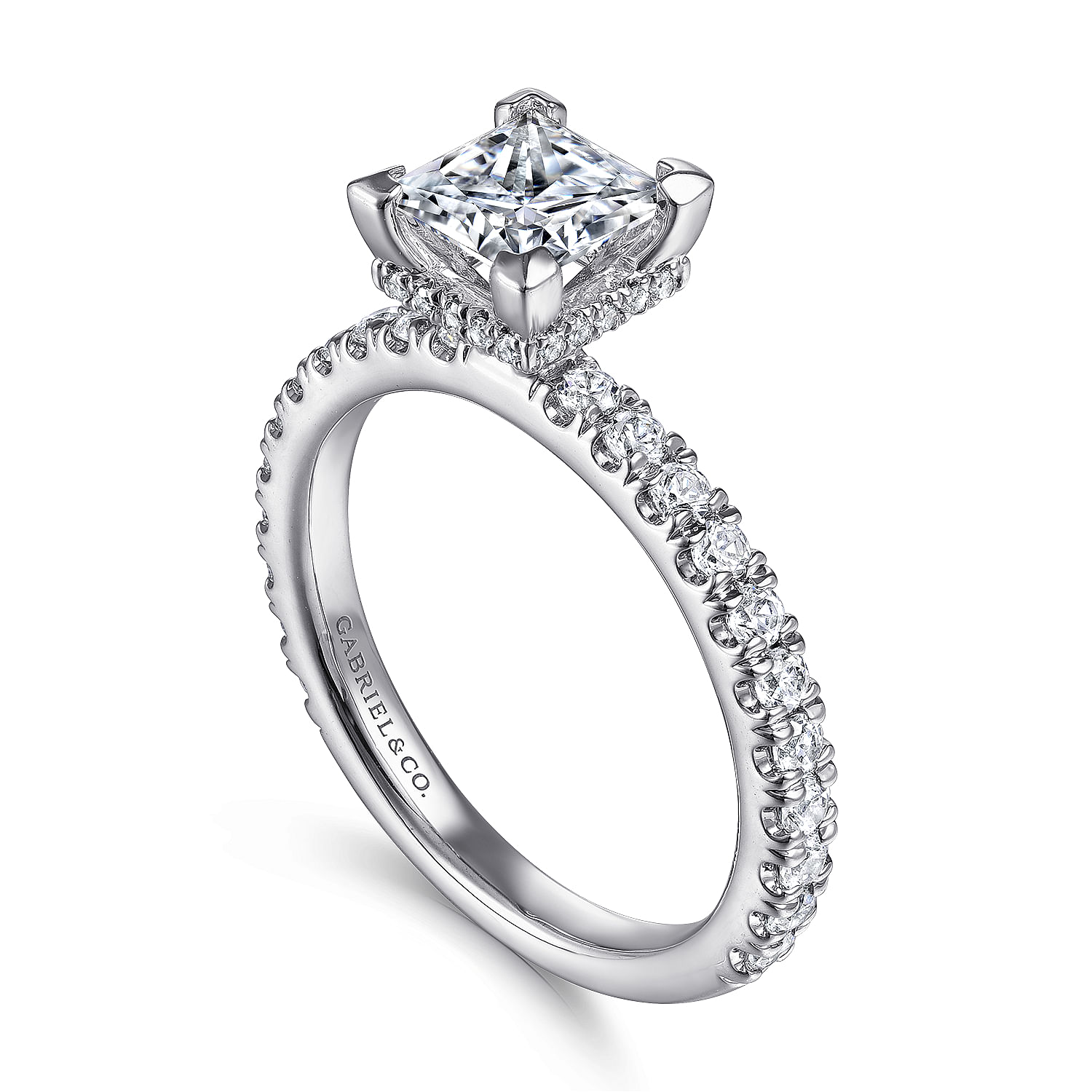 14K White Gold Hidden Halo Princess Cut Diamond Engagement Ring