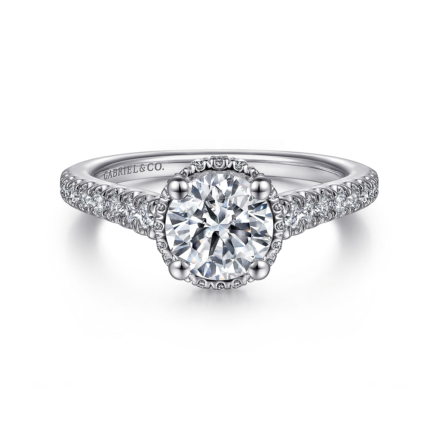 14K White Gold Hidden Halo Round Diamond Engagement Ring