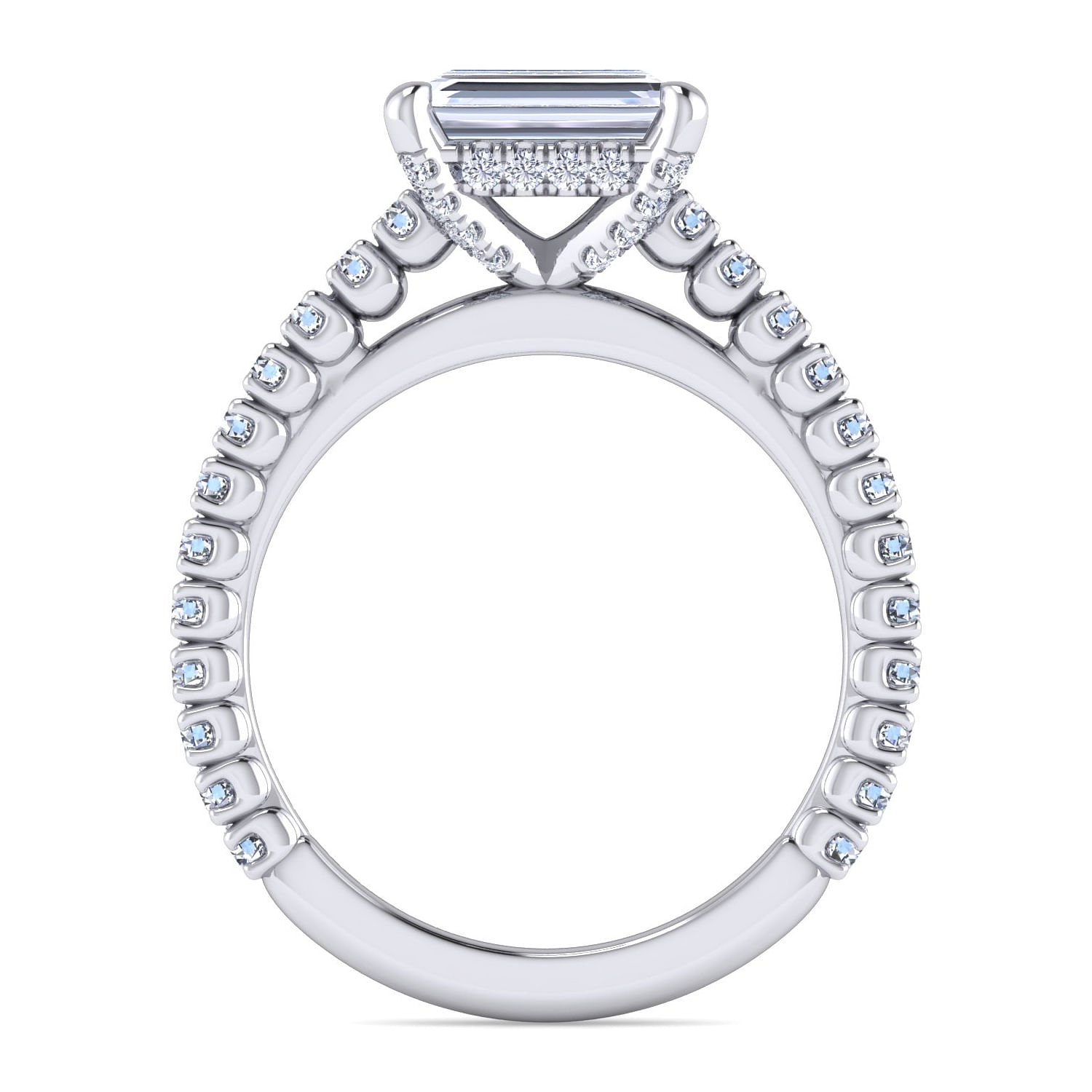 14K White Gold Horizontal Emerald Diamond Engagement Ring