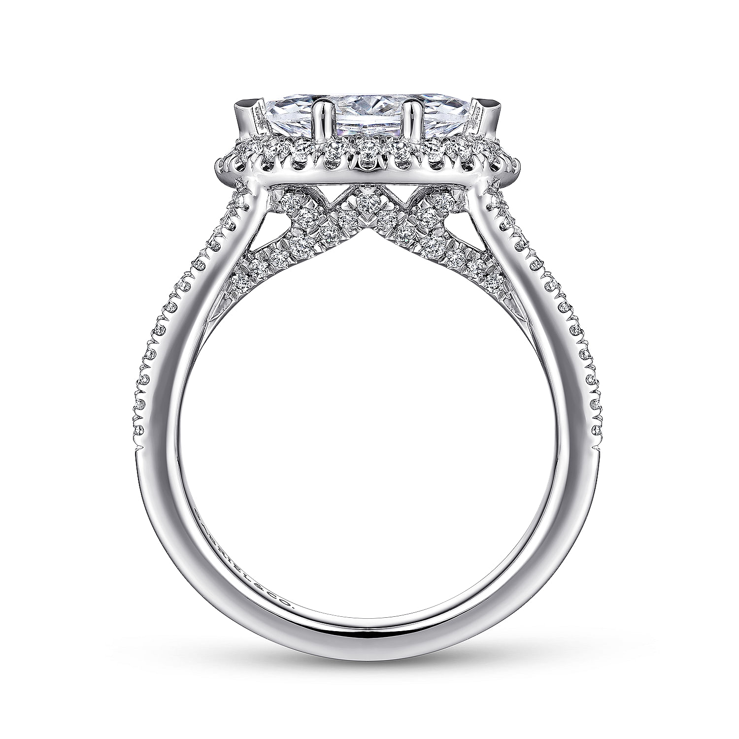 14K White Gold Horizontal Marquise Halo Diamond Engagement Ring