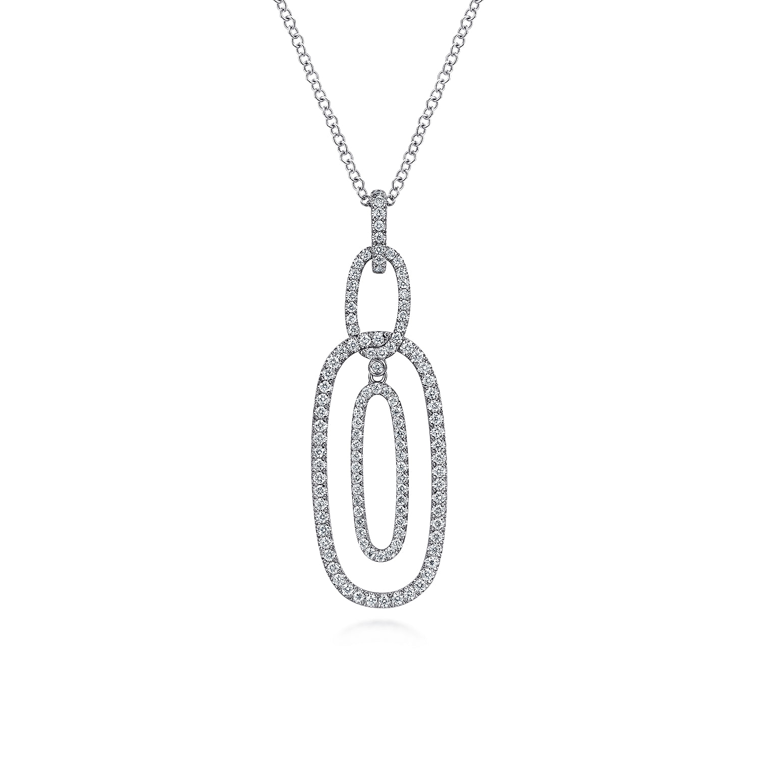 14K White Gold Interlocking Diamond Pavé Ovals Pendant Necklace