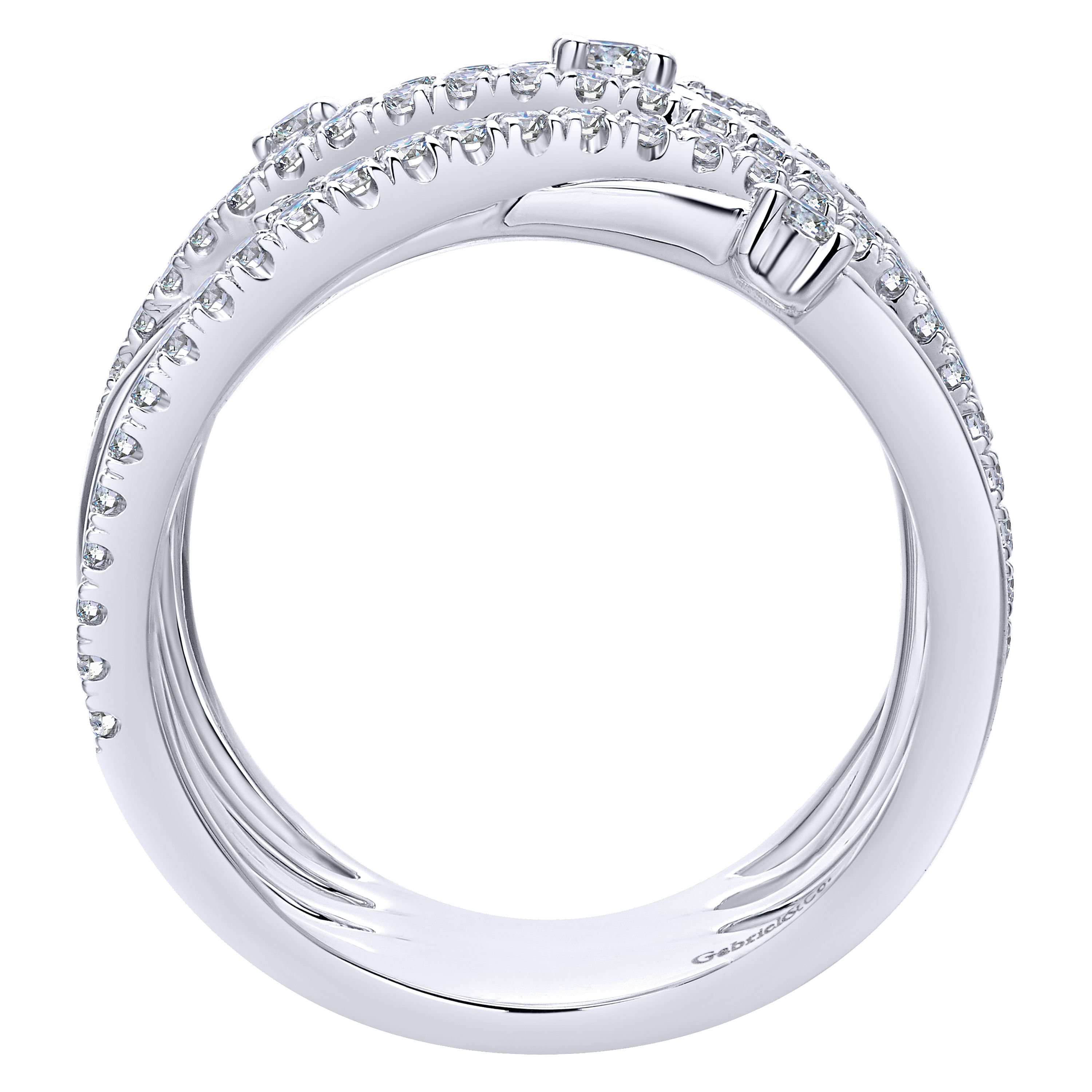 14K White Gold Intersecing Diamond Wide Criss Cross Ring