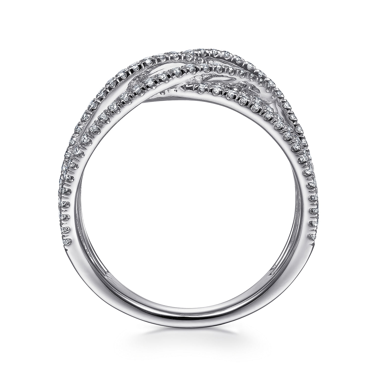 14K White Gold Intersecting Multi Row Pavé Diamond Ring