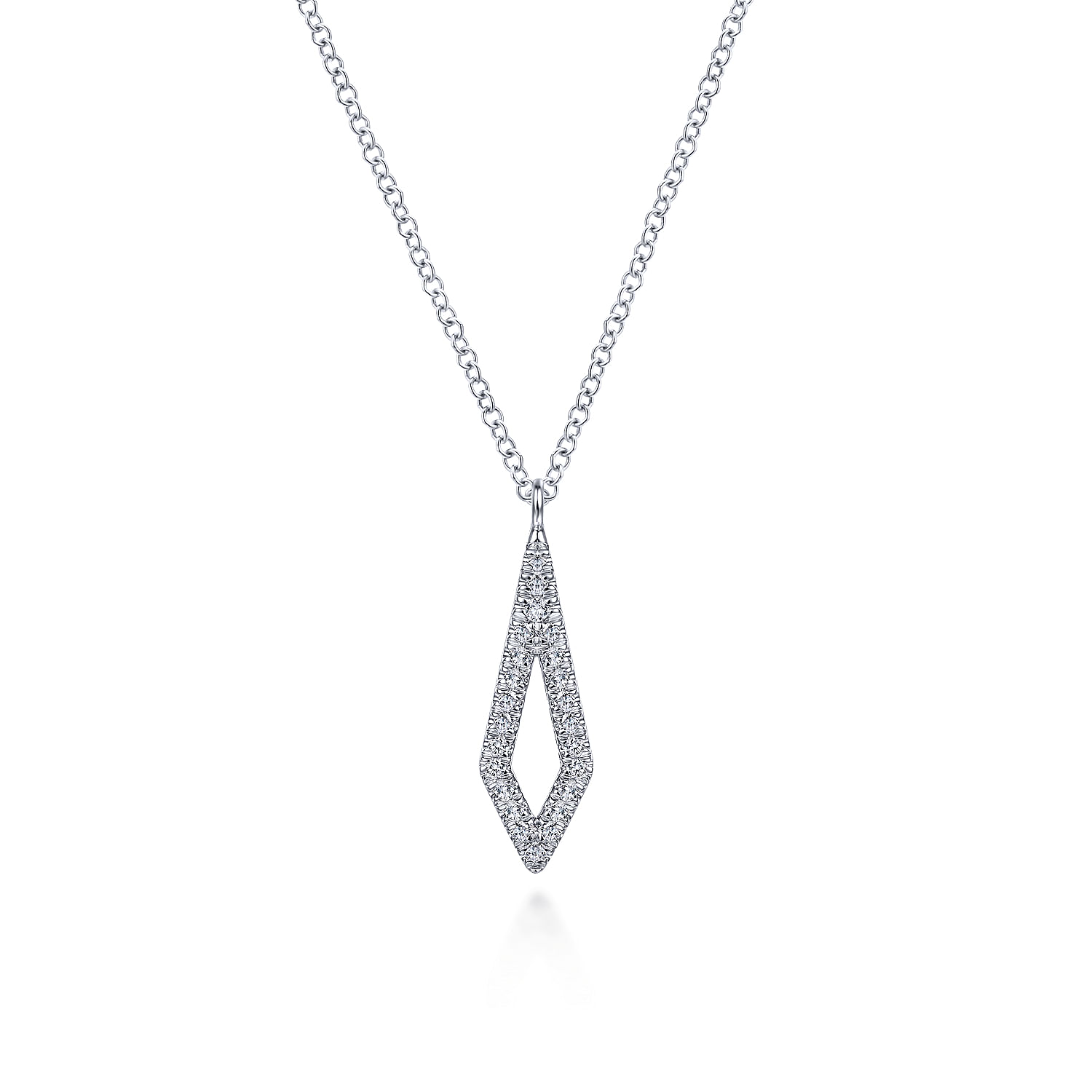 14K White Gold Inverted Kite Diamond Pendant Necklace