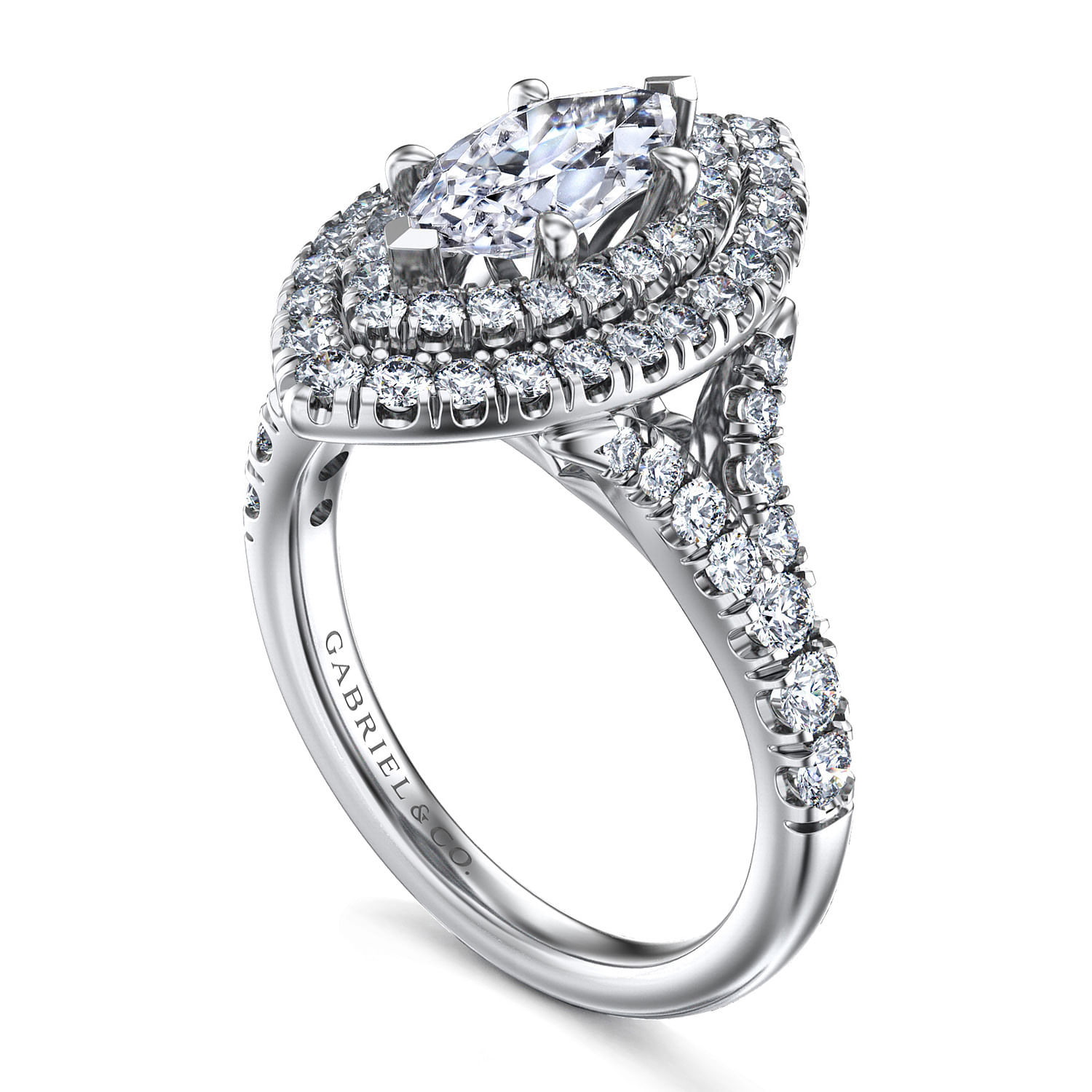 14K White Gold Marquise Shape Double Halo Diamond Engagement Ring
