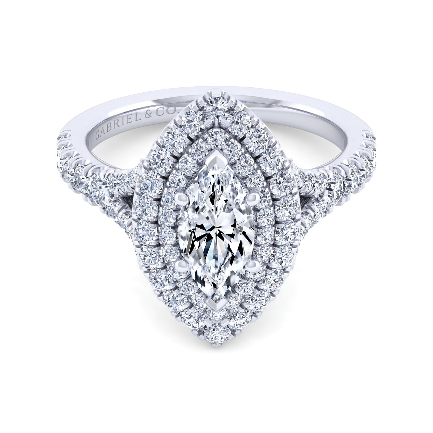 14K White Gold Marquise Shape Double Halo Diamond Engagement Ring
