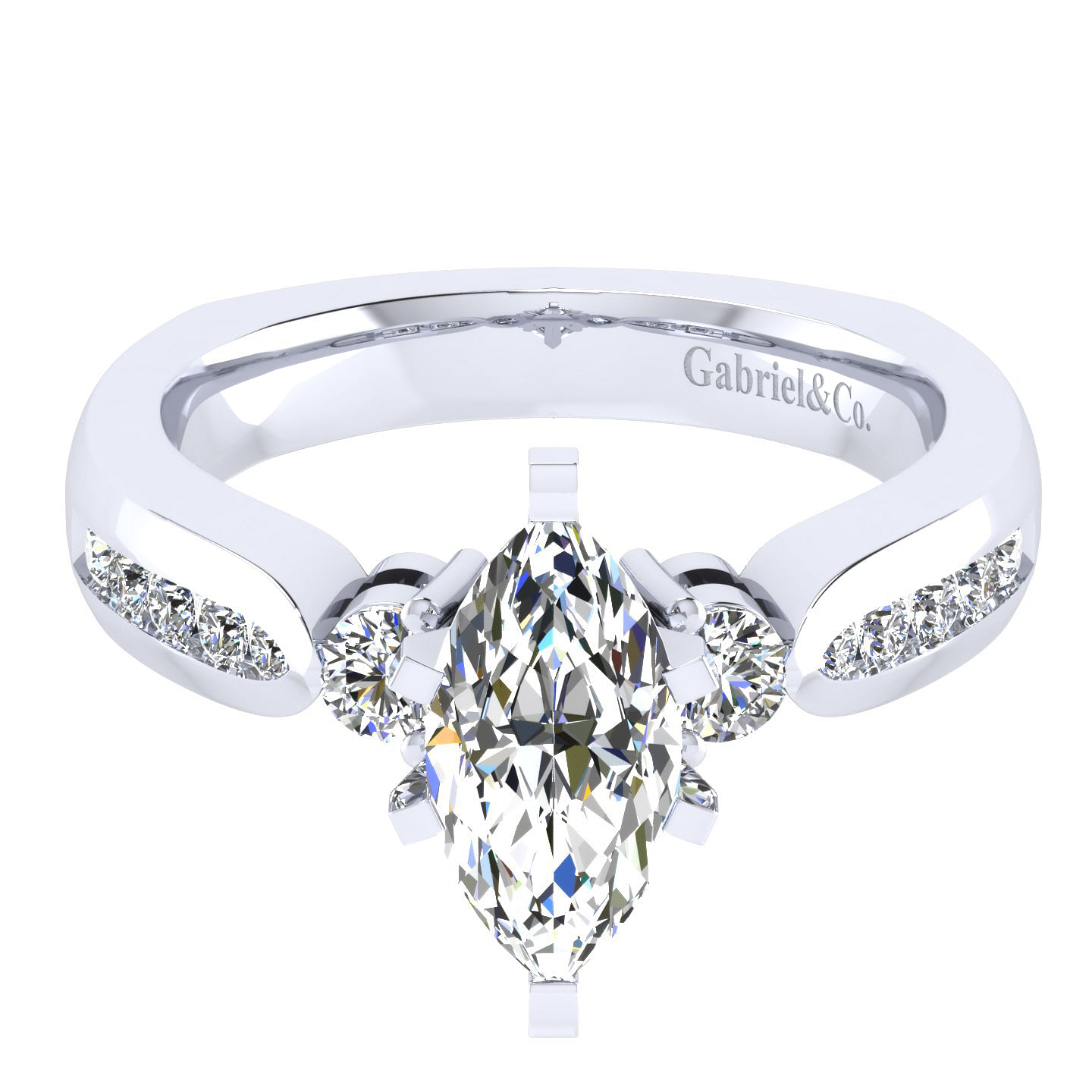 14K White Gold Marquise Shape Three Stone Diamond Engagement Ring