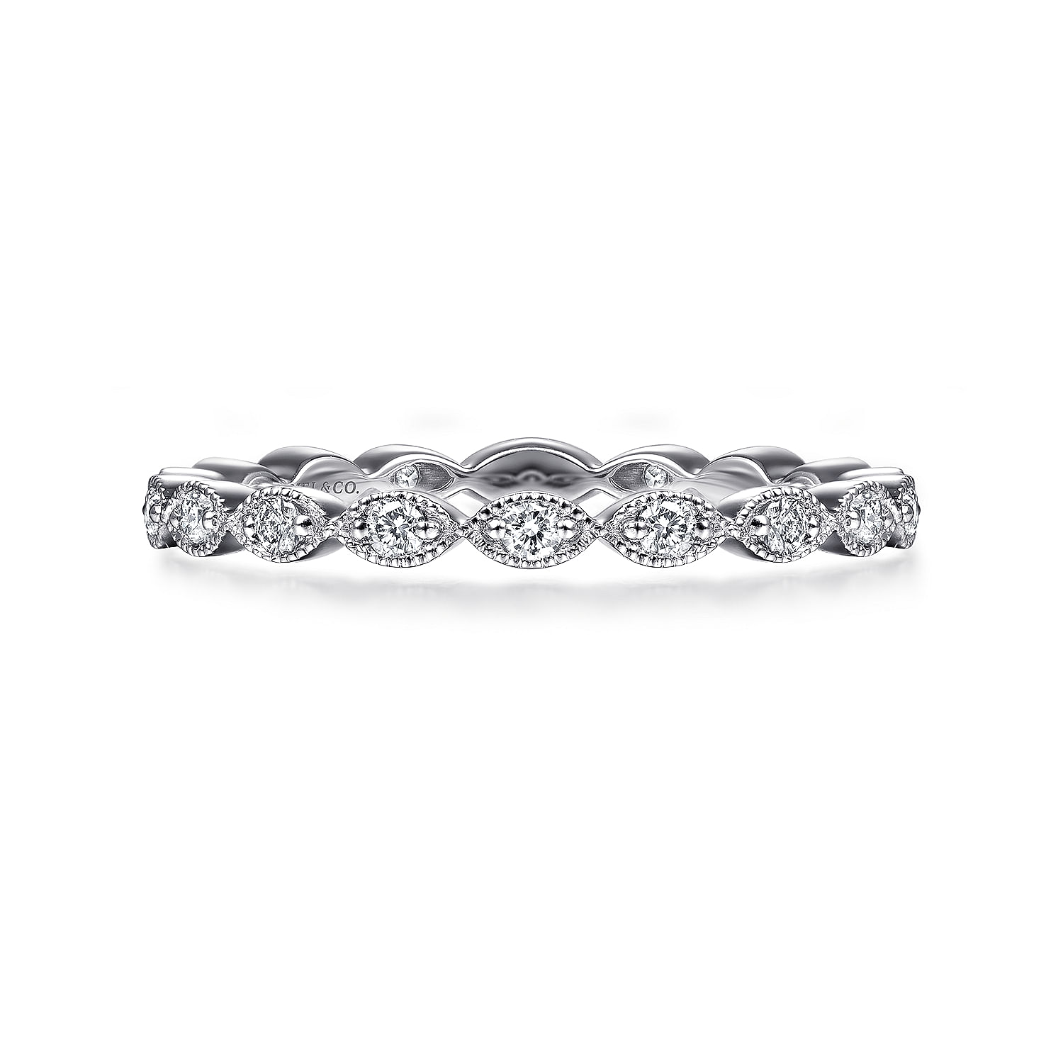 14K White Gold Marquise Station Diamond Stackable Ring