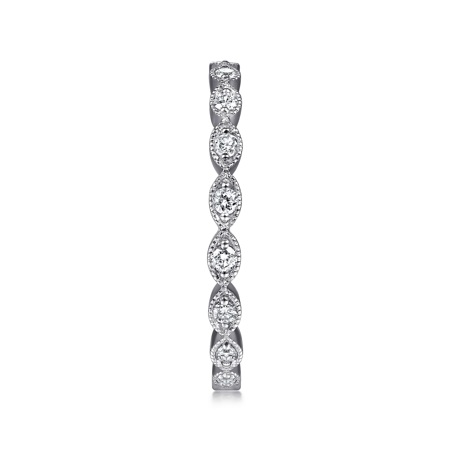 14K White Gold Marquise Station Diamond Stackable Ring