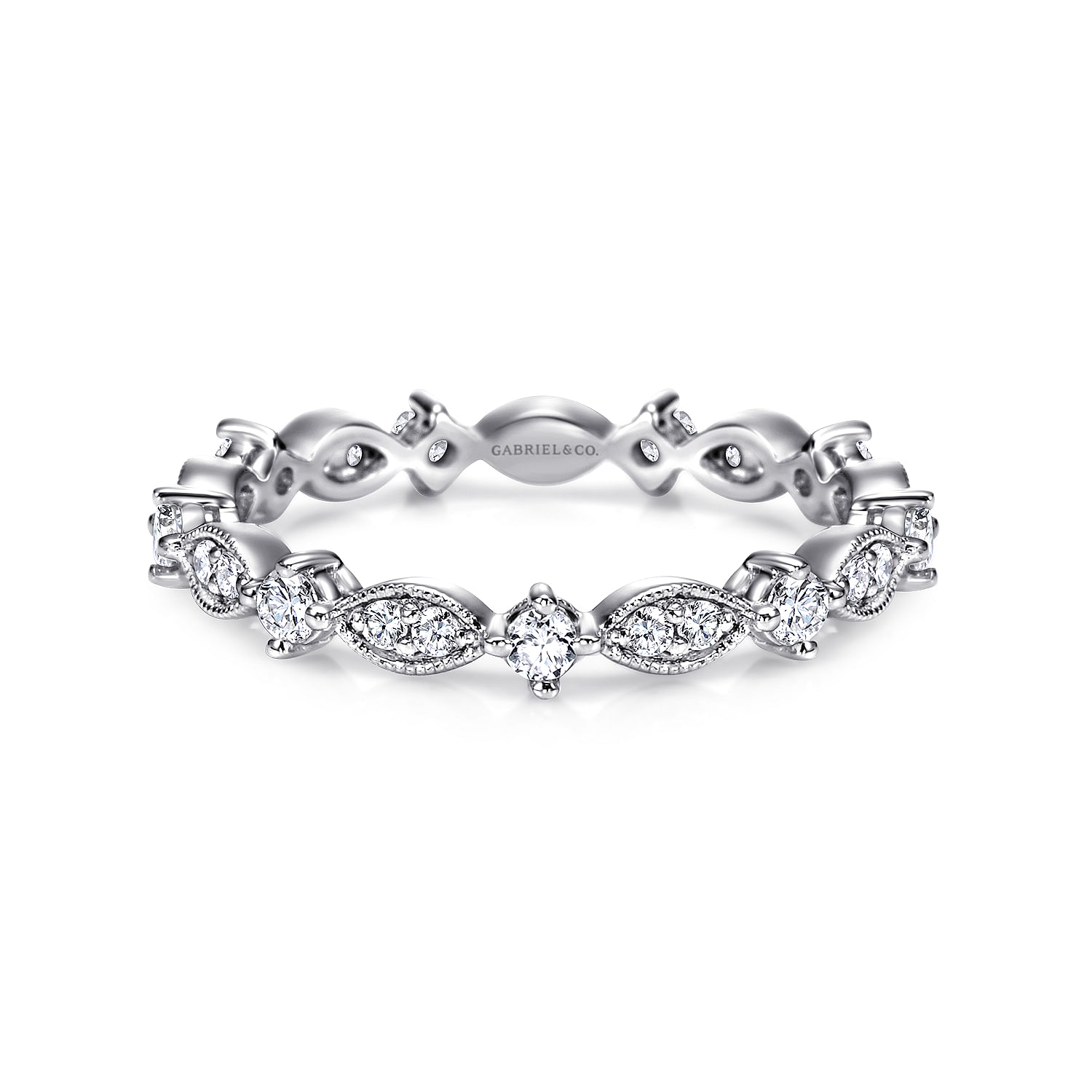 14K White Gold Marquise and Round Station Diamond Eternity Band