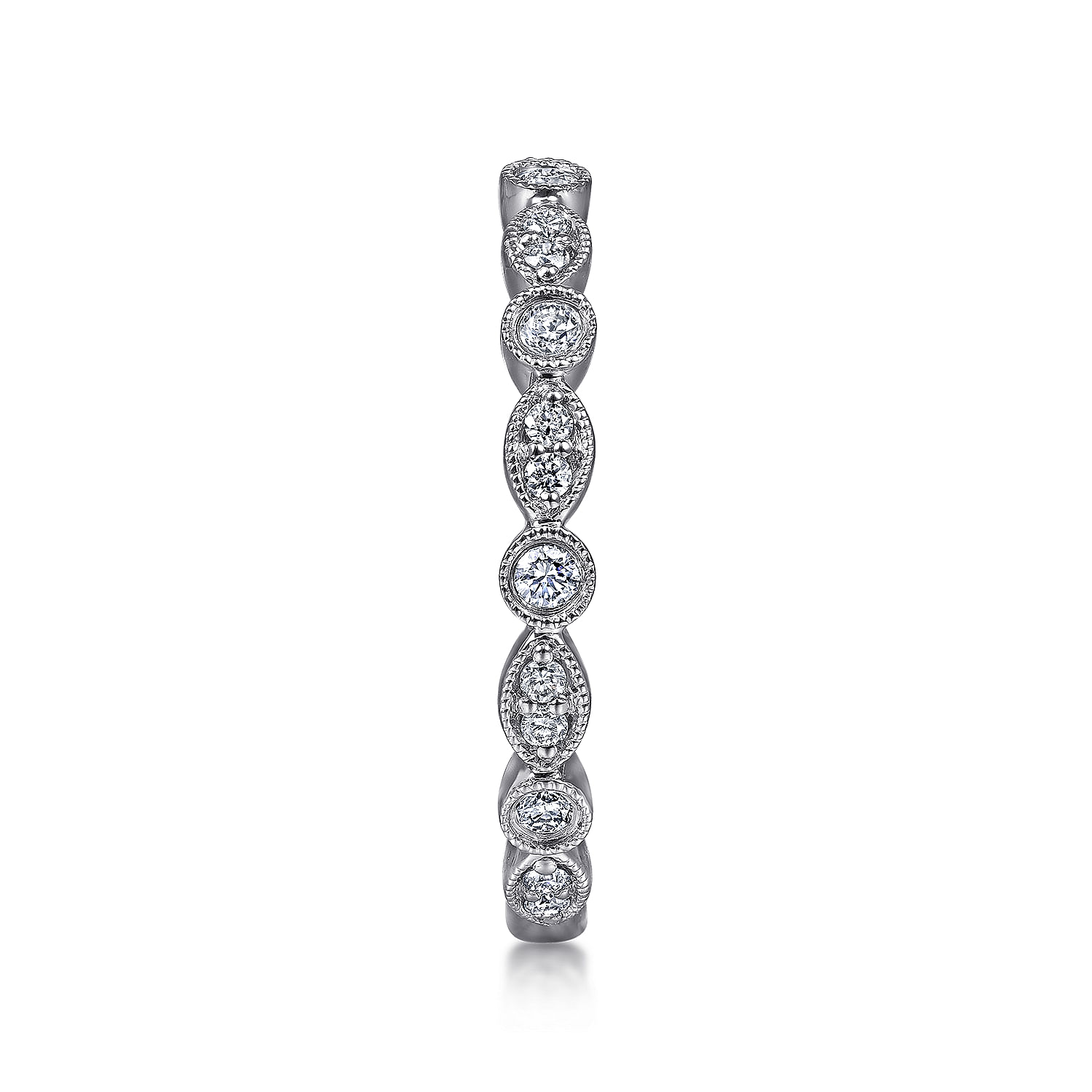 14K White Gold Marquise and Round Station Diamond Ring