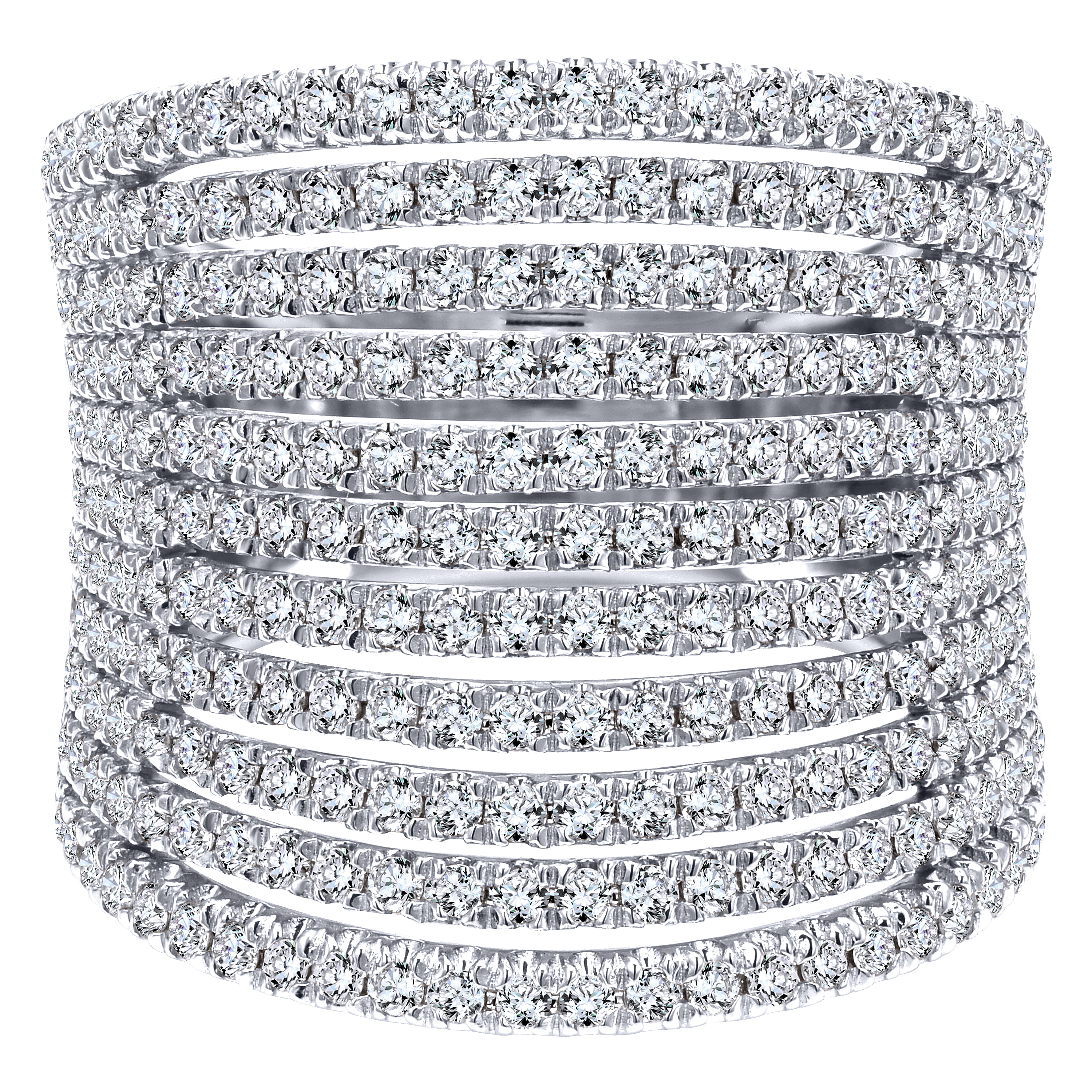 14K White Gold Multi Row Wide Diamond Ring