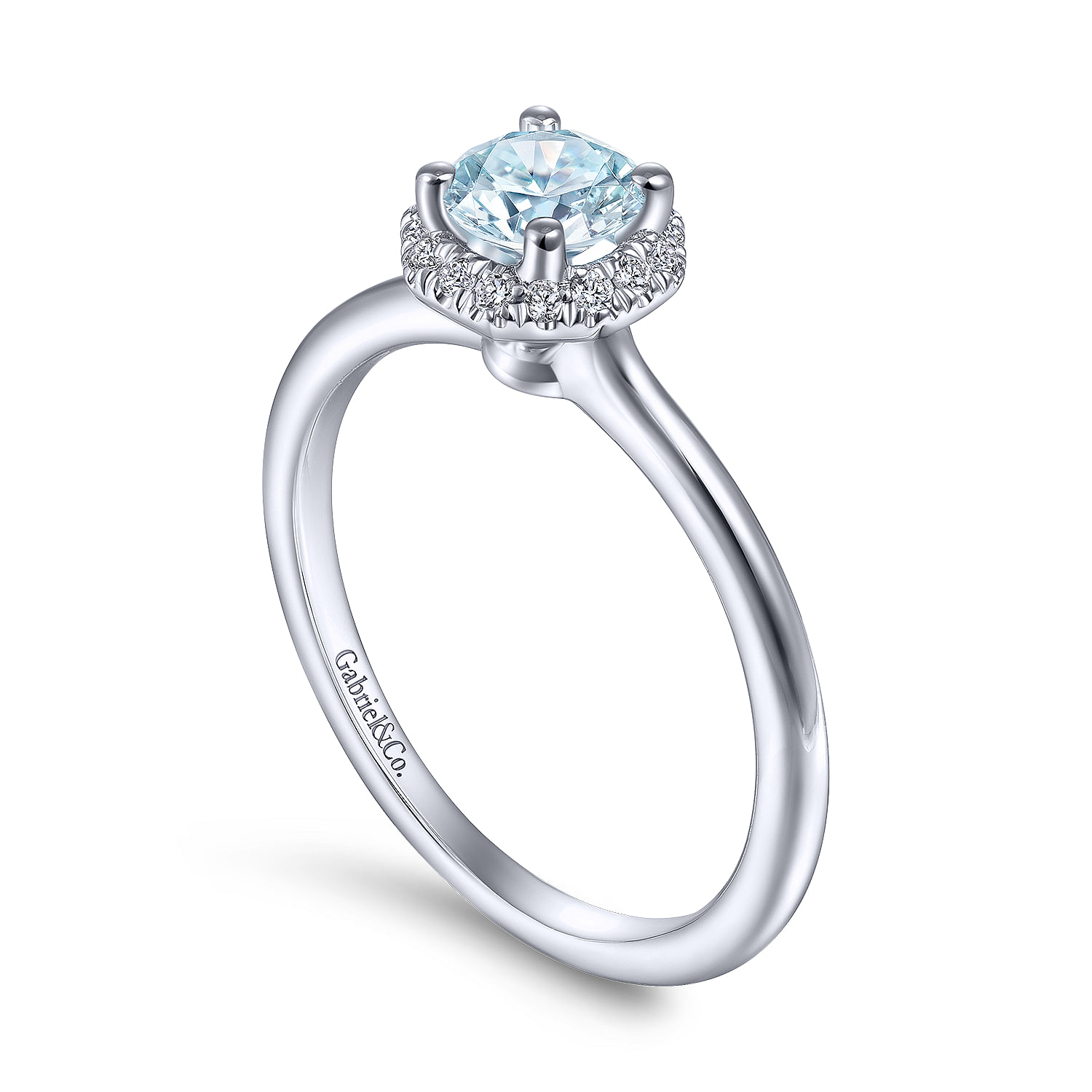 14K White Gold Octagonal Halo Aquamarine and Diamond Ring