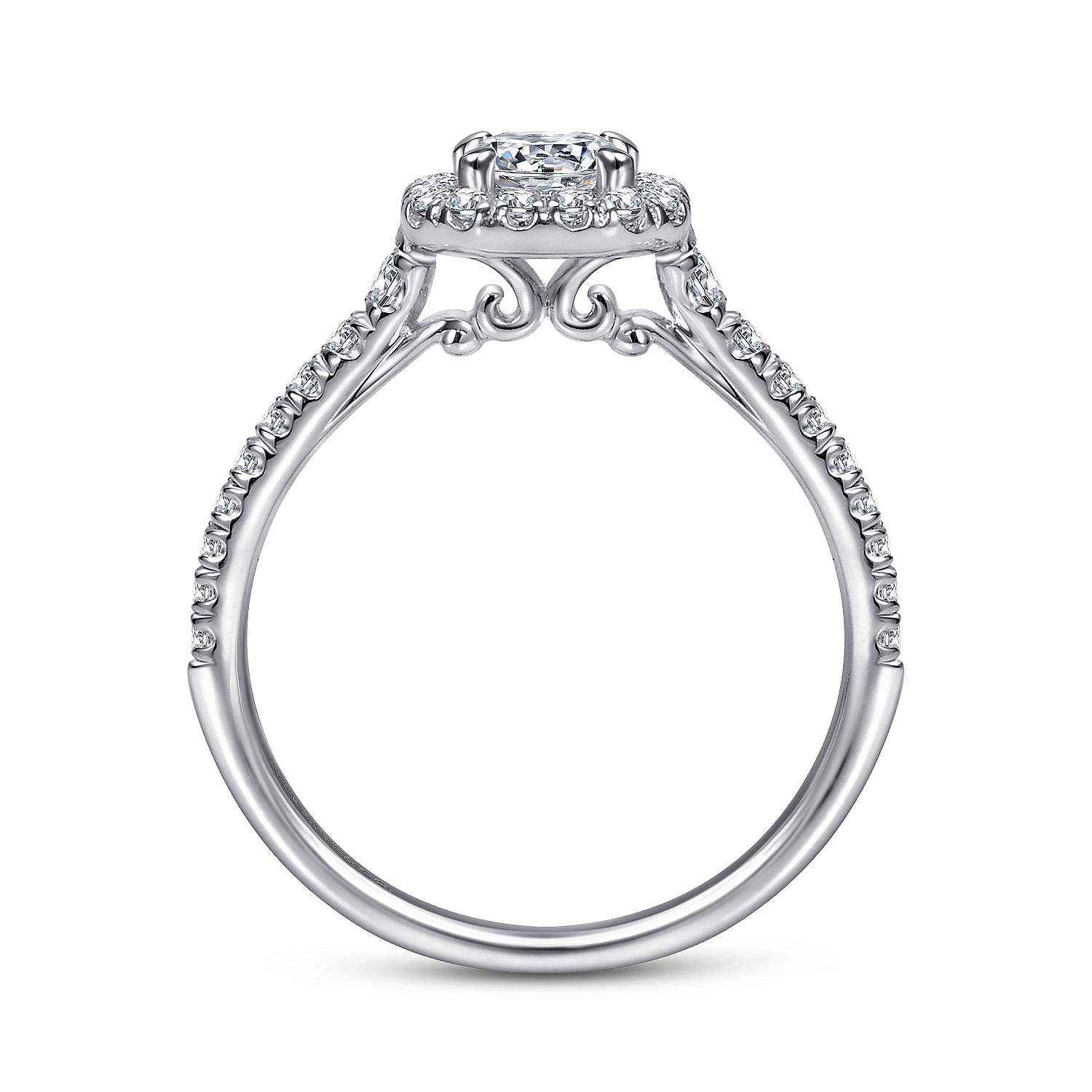14K White Gold Octagonal Halo Round Diamond Engagement Ring