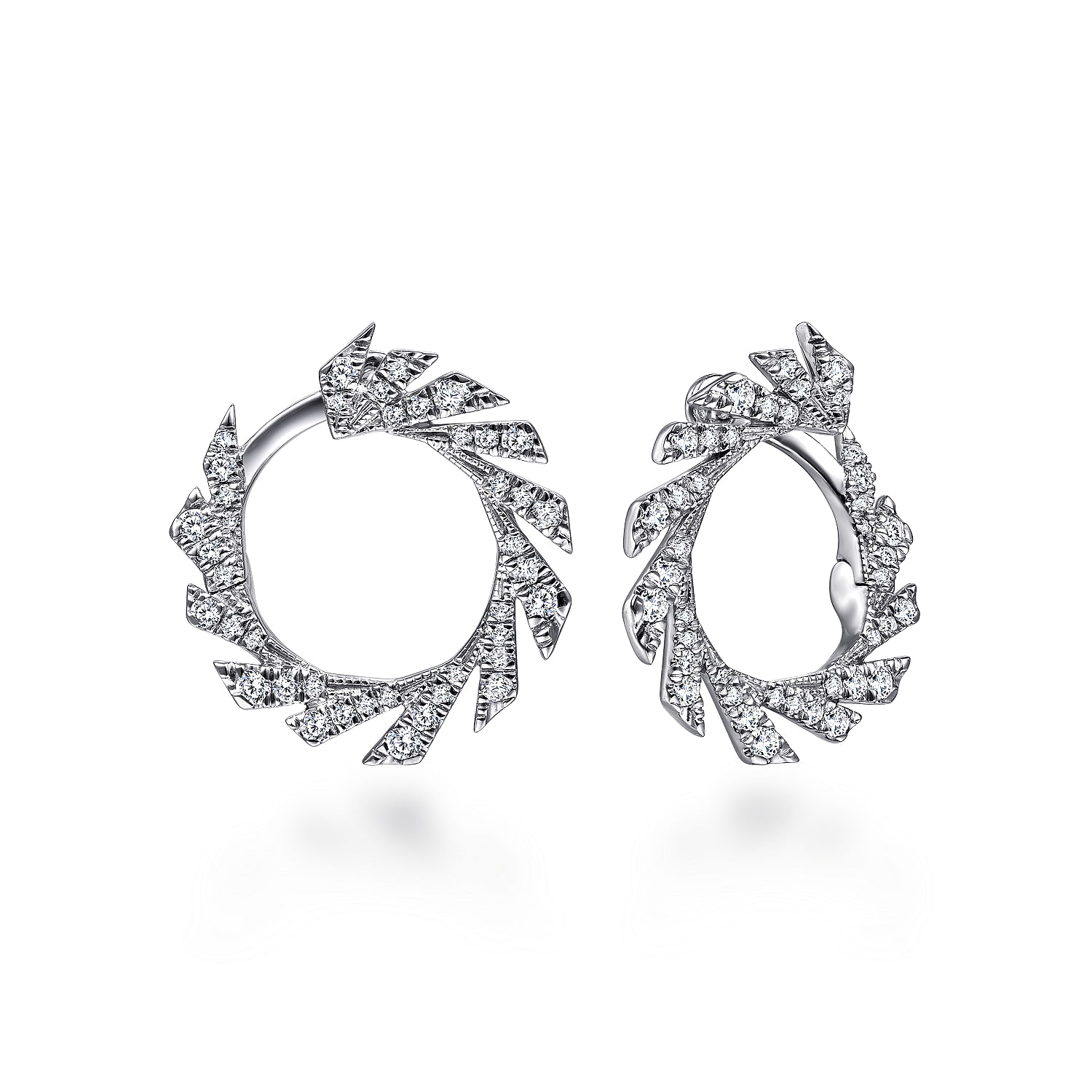 14K White Gold Open Diamond Circle Hoop Earrings