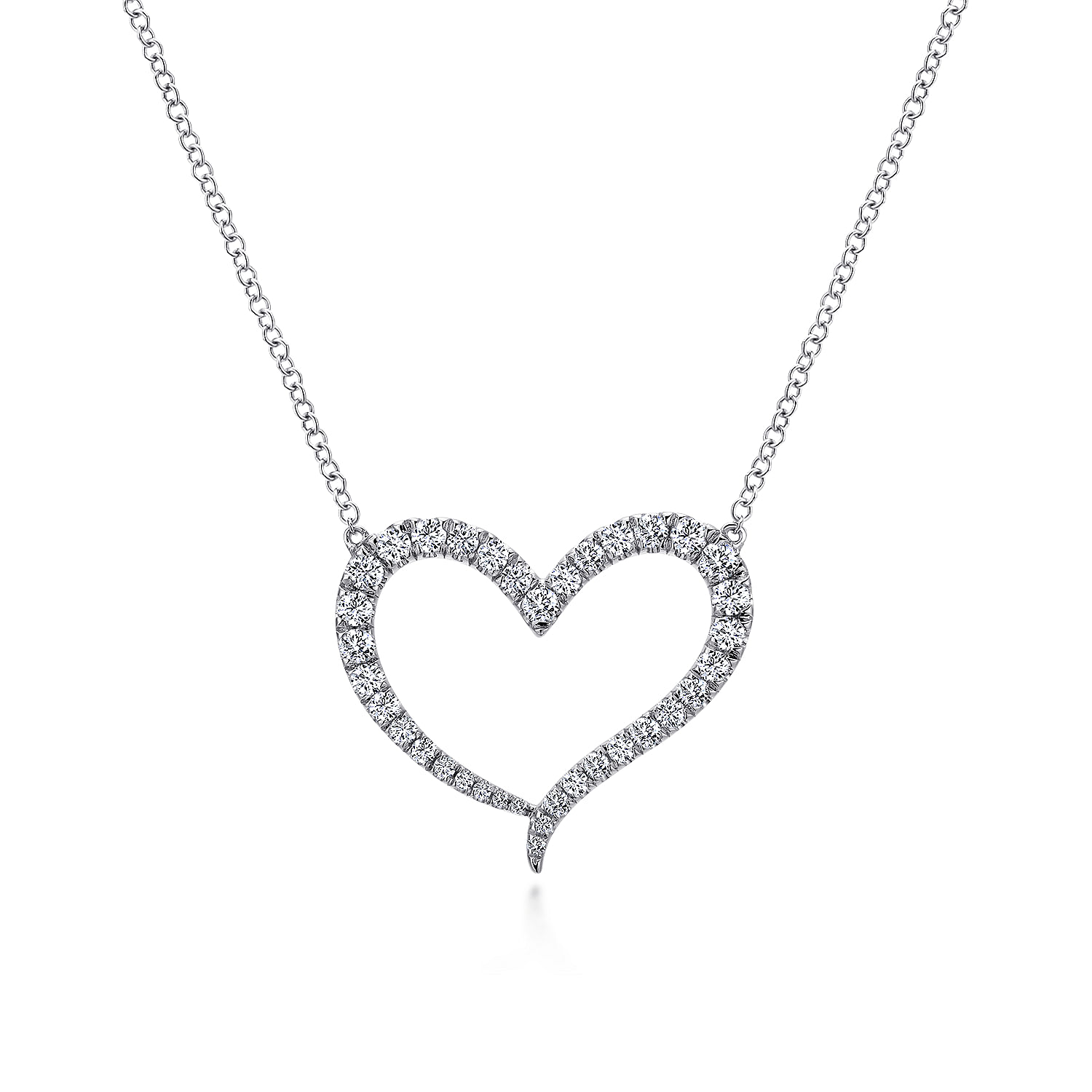 14K White Gold Open Heart Diamond Pendant Necklace