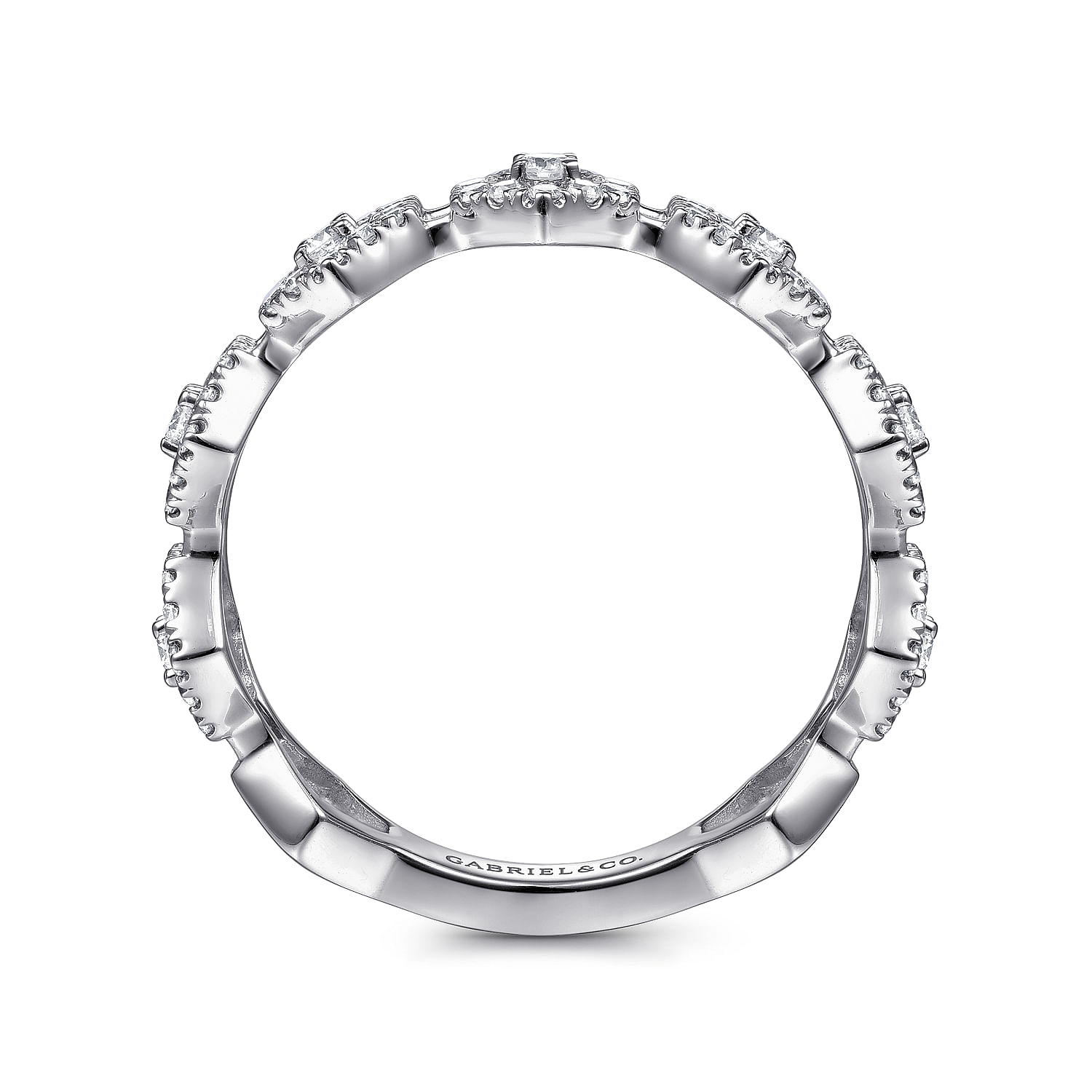 14K White Gold Open Hexagonal Diamond Stackable Ring