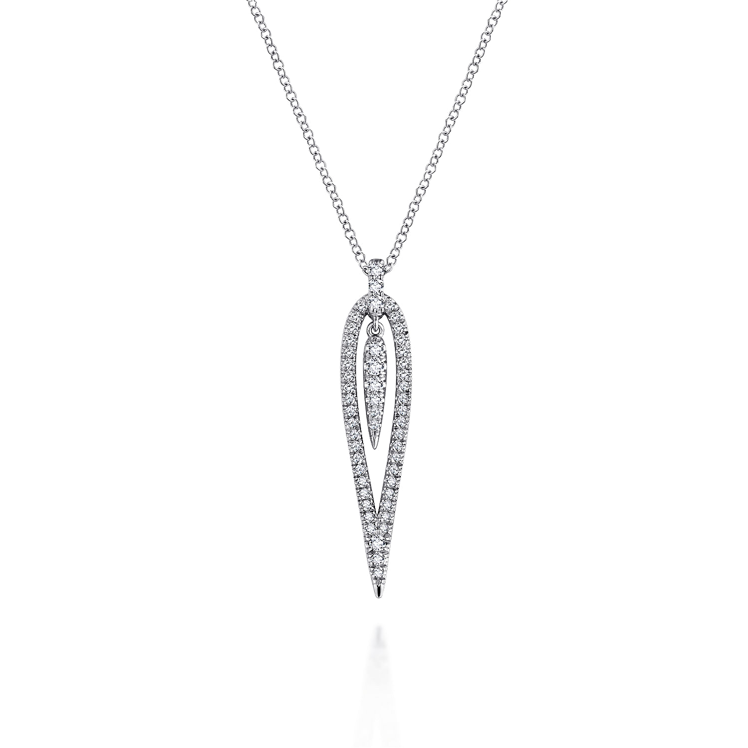 14K White Gold Open Teardrop Diamond Pendant Necklace