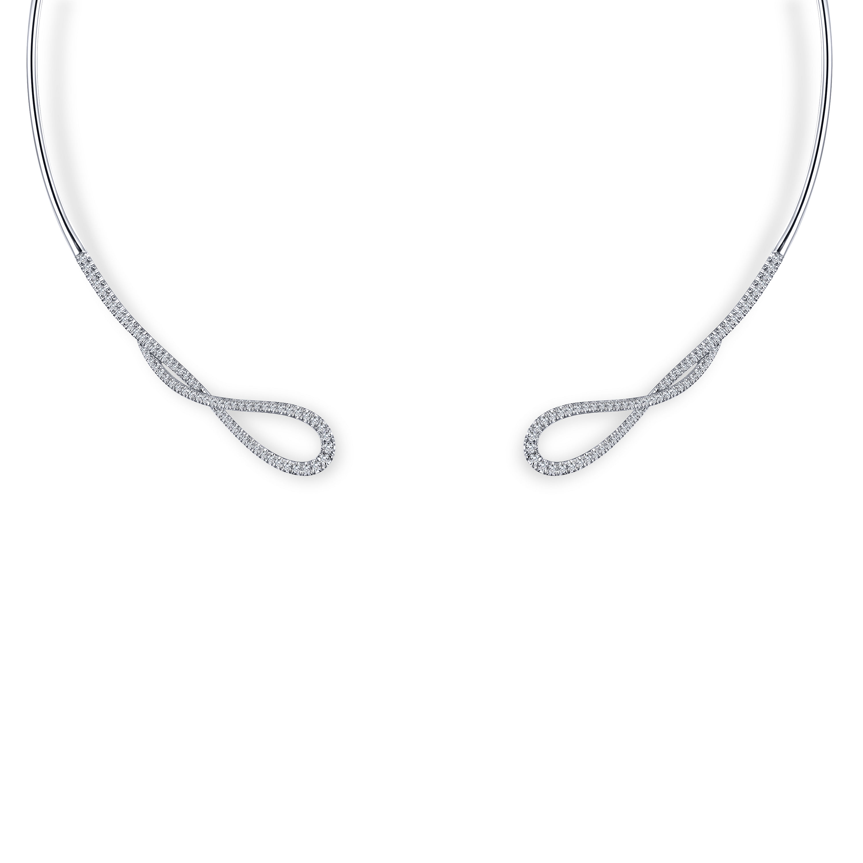 14K White Gold Open Twisted Diamond Collar Necklace