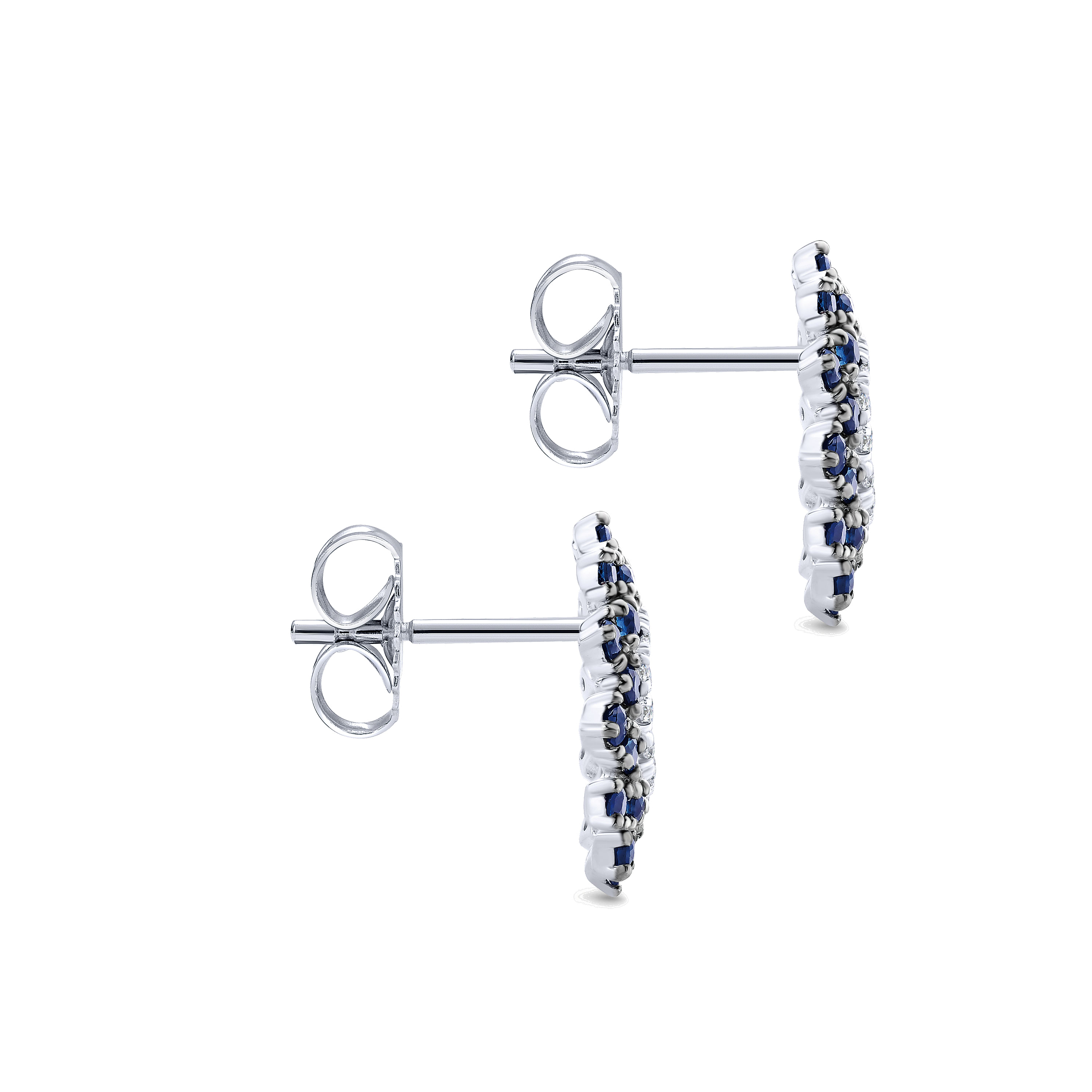 14K White Gold Openwork Diamond and Sapphire Stud Earrings
