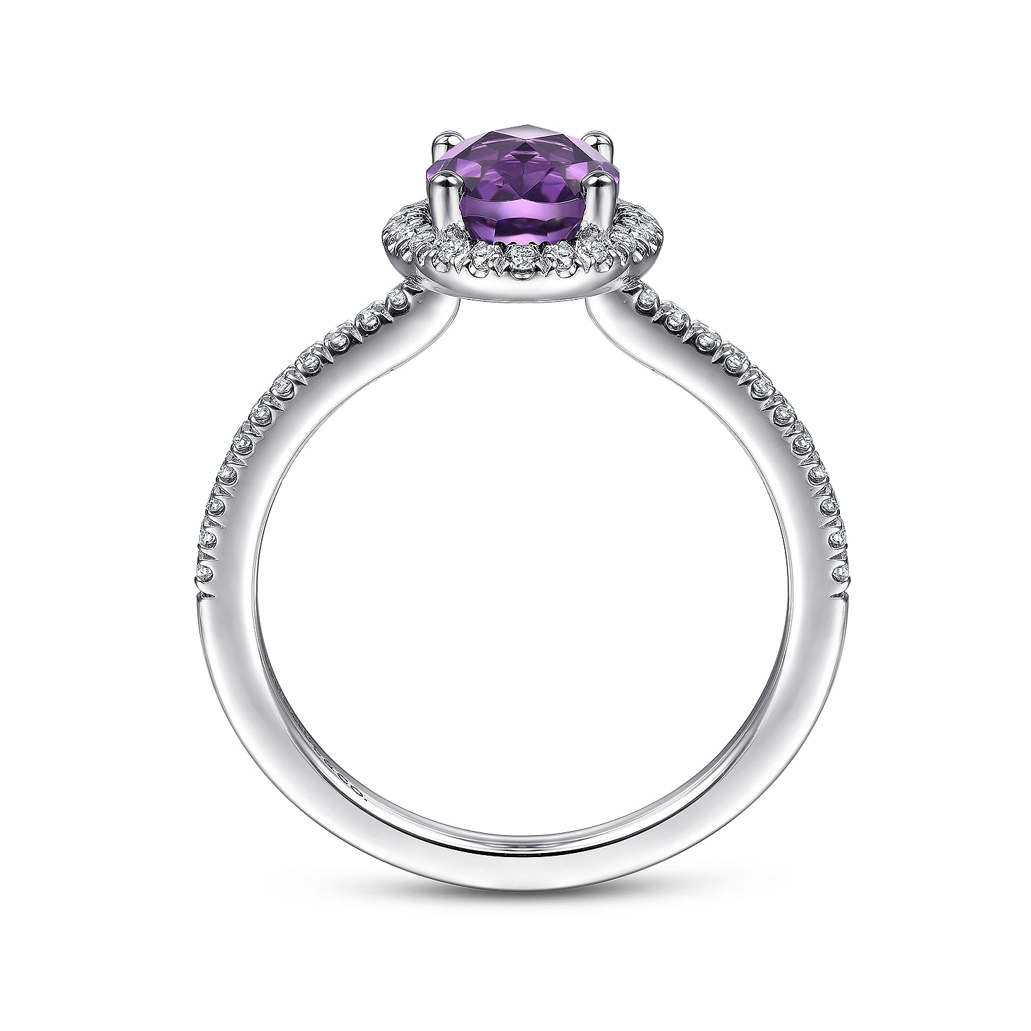14K White Gold Oval Amethyst and Diamond Halo Ring