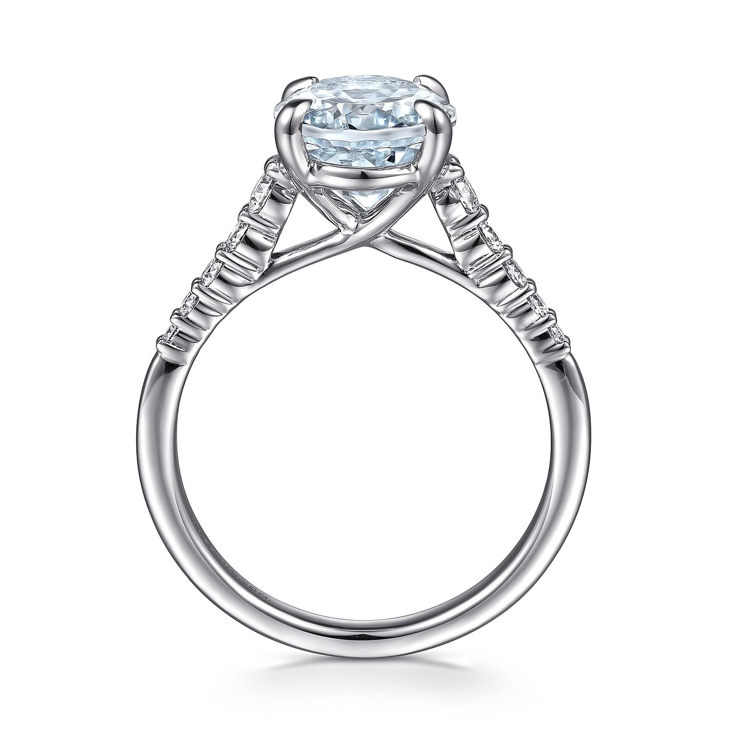 14K White Gold Oval Aquamarine and Diamond Engagement Ring