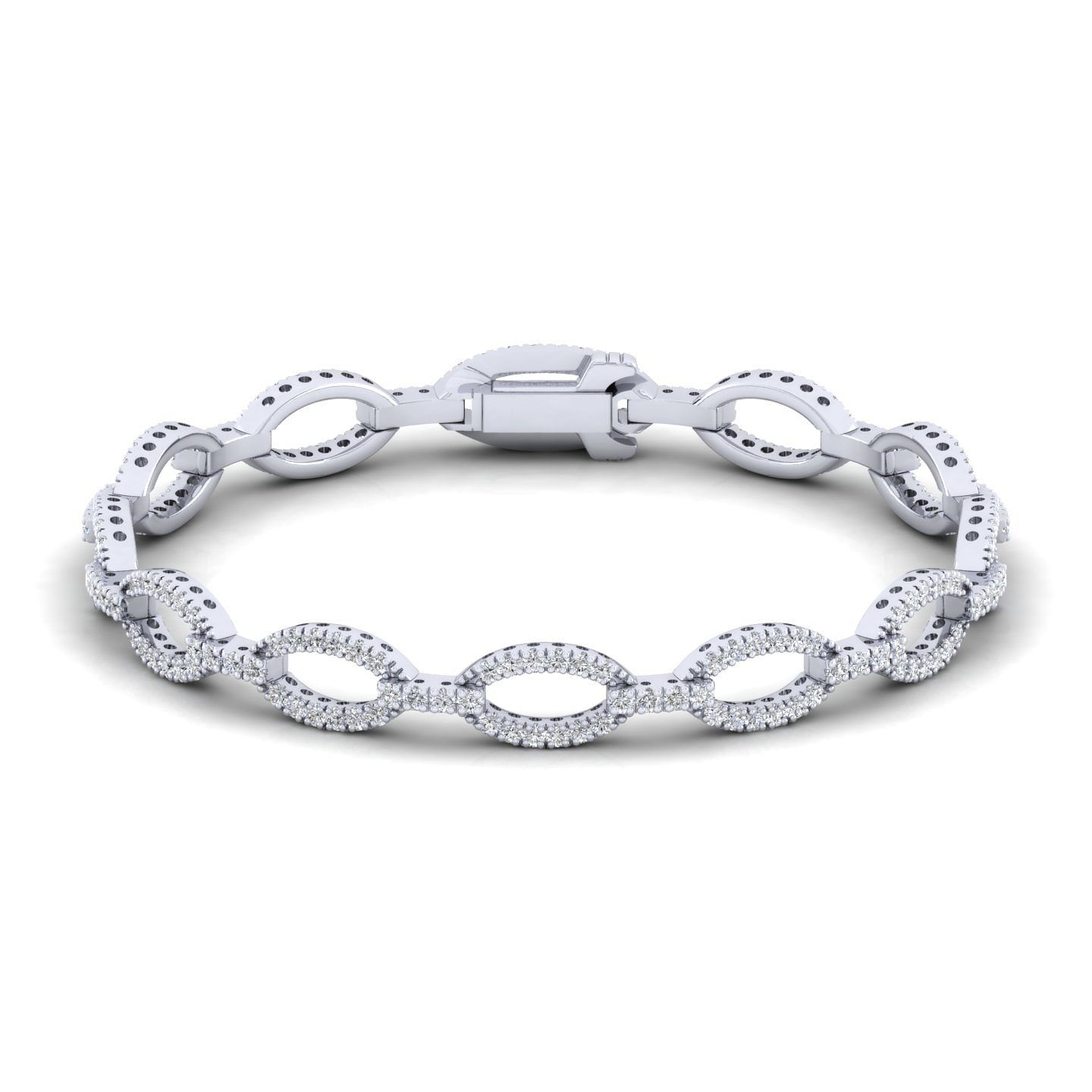 14K White Gold Oval Diamond Link Tennis Bracelet