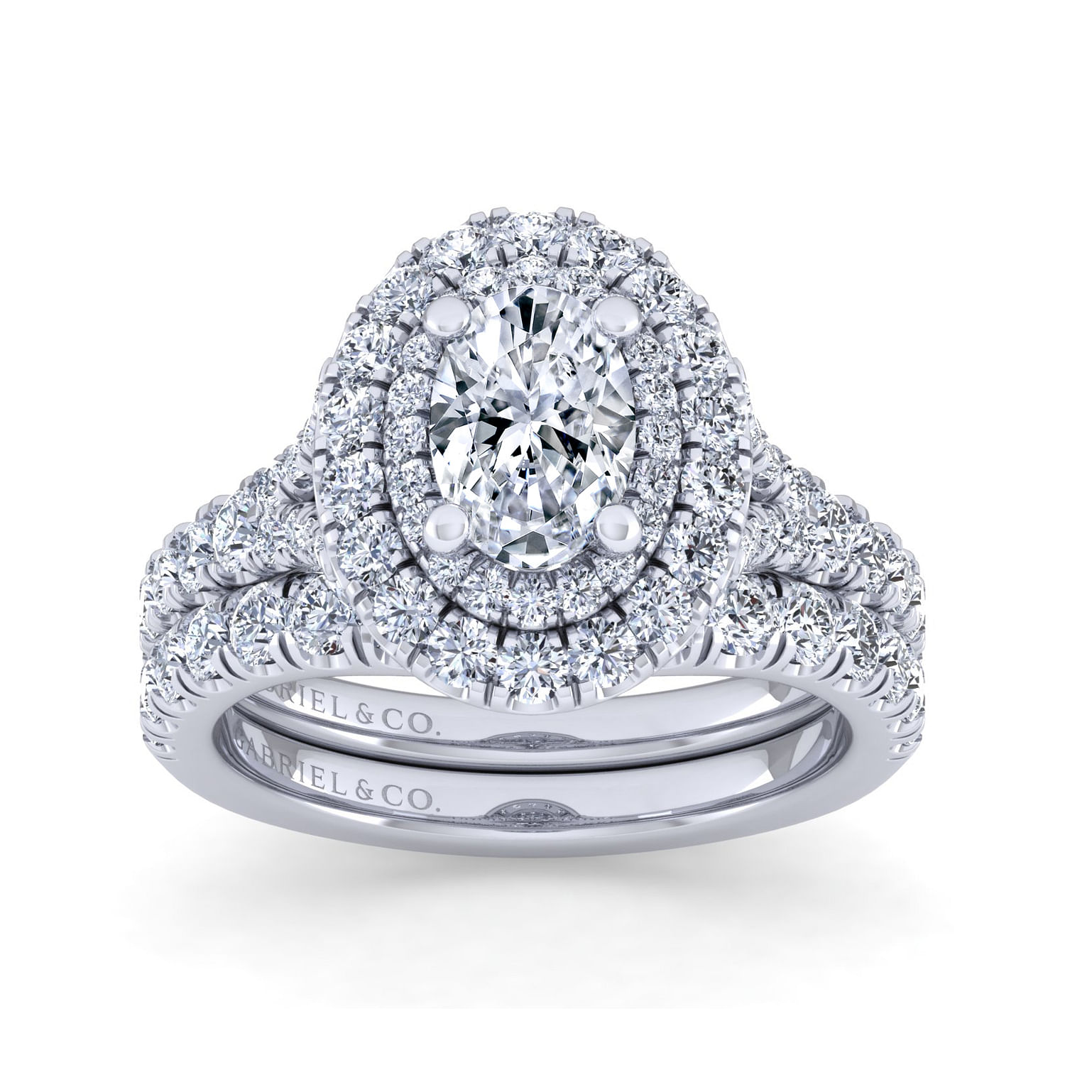 14K White Gold Oval Double Halo Diamond Engagement Ring
