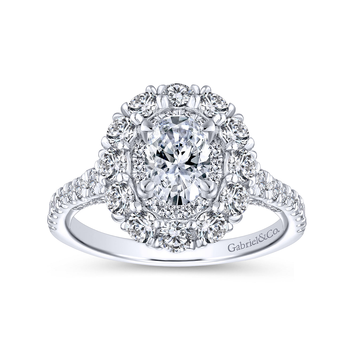 14K White Gold Oval Double Halo Diamond Engagement Ring