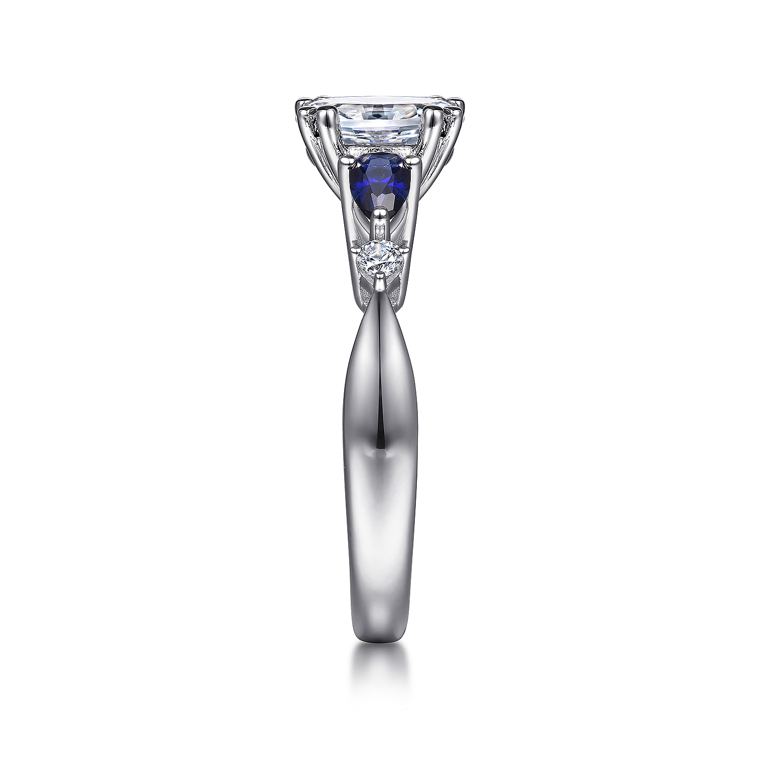 14K White Gold Oval Five Stone Sapphire and Diamond Engagement Ring
