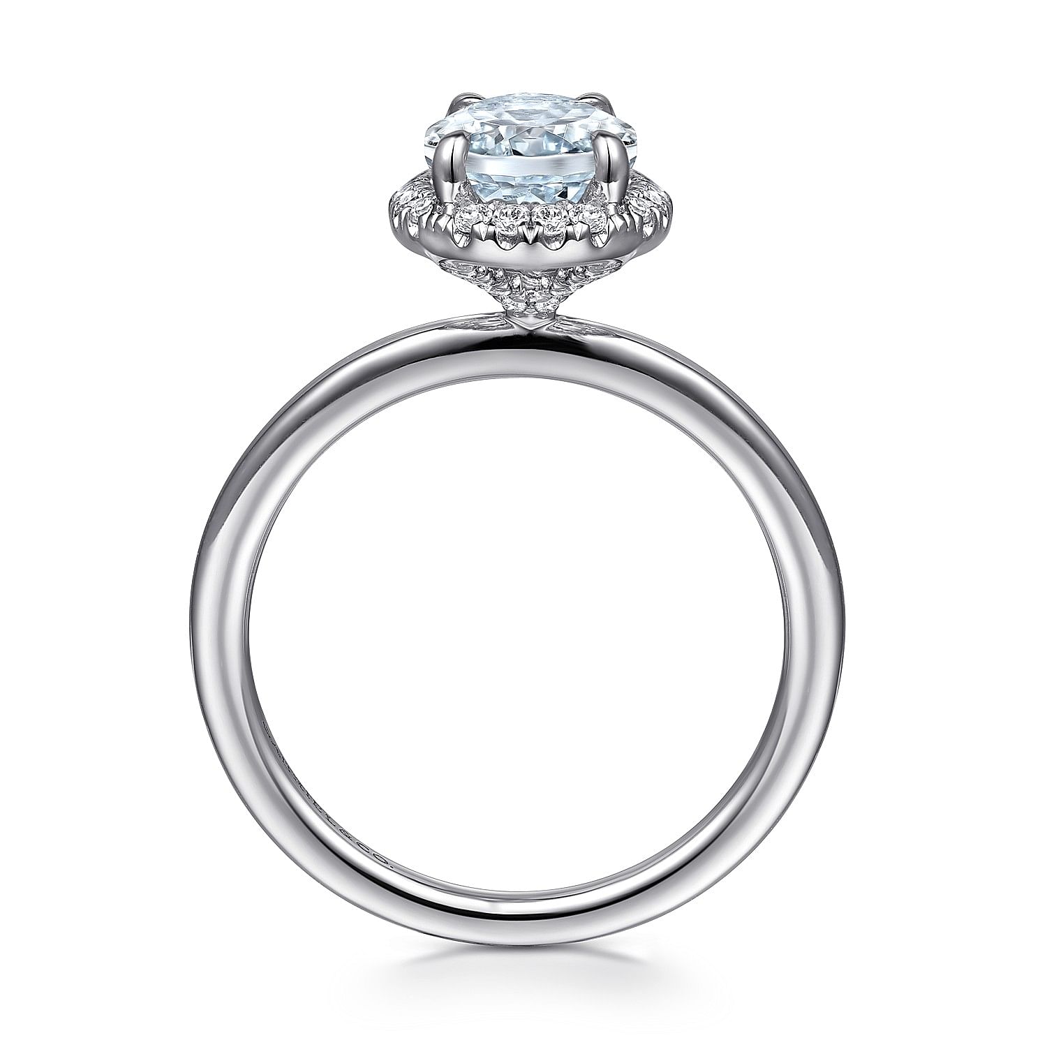 14K White Gold Oval Halo Aquamarine and Diamond Engagement Ring