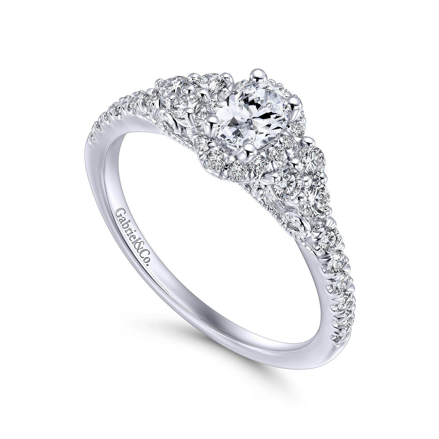 14K White Gold Oval Halo Complete Diamond Engagement Ring