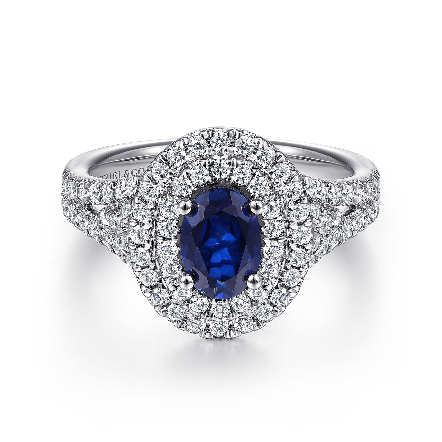 14K White Gold Oval Sapphire and Diamond Engagement Ring