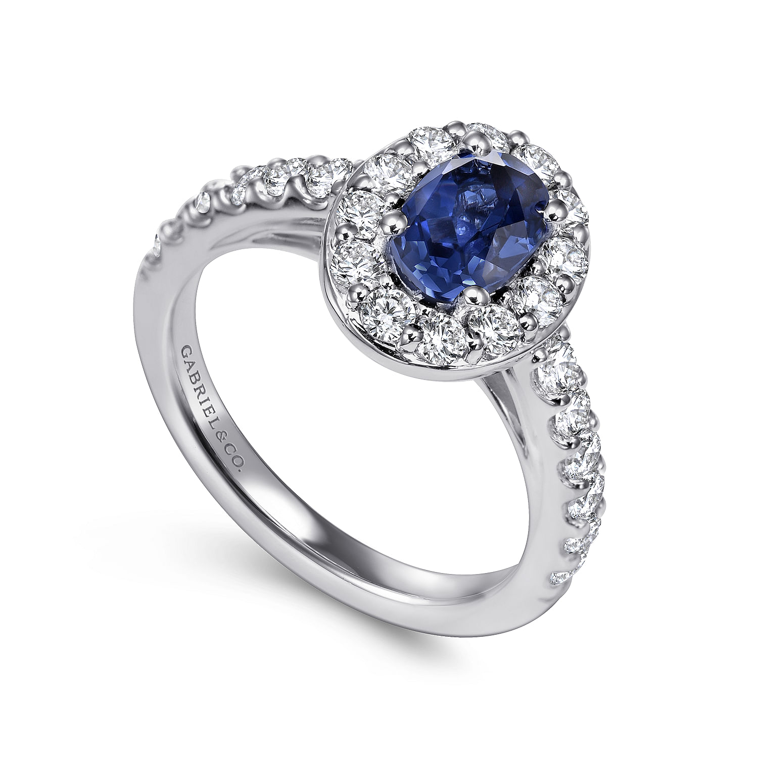 14K White Gold Oval Sapphire and Diamond Halo Ring