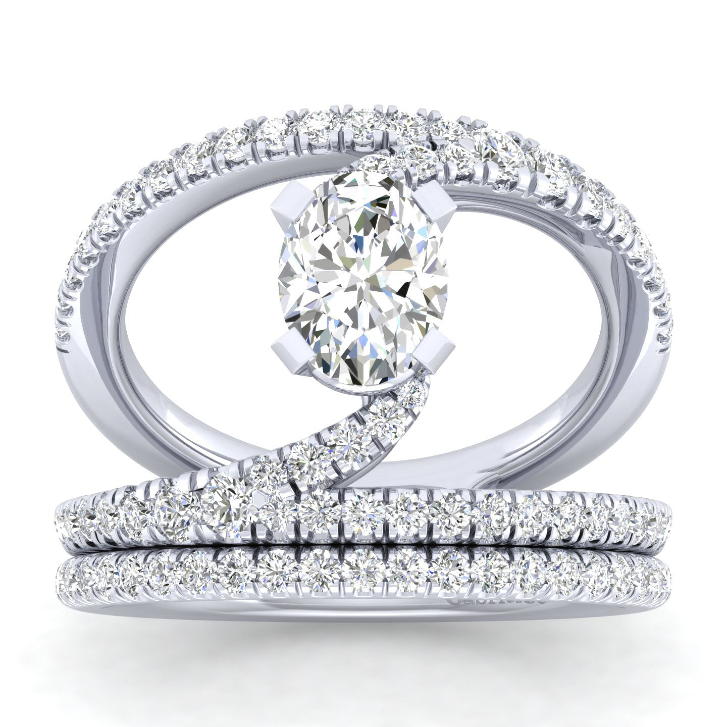 14K White Gold Oval Split Shank Diamond Engagement Ring