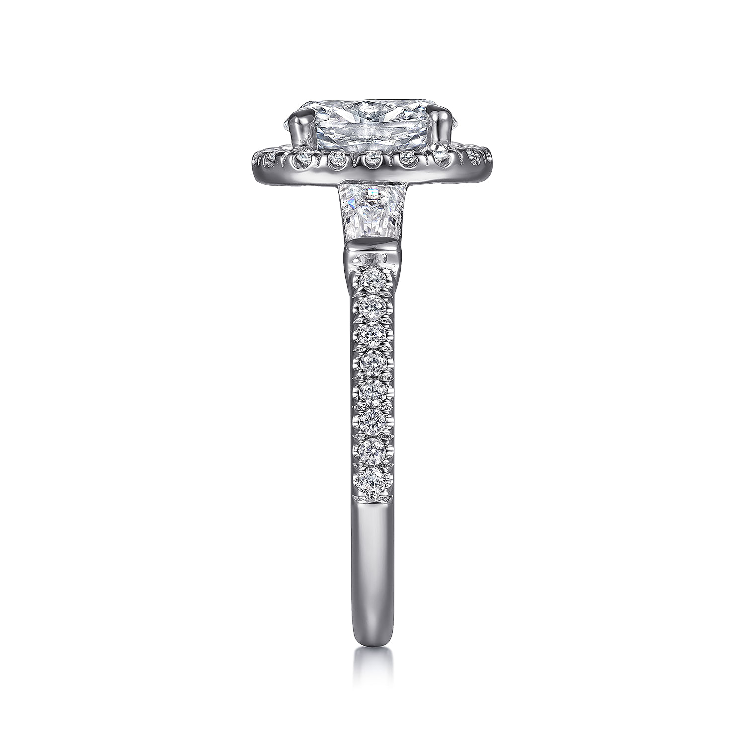 14K White Gold Oval Three Stone Halo Diamond Engagement Ring